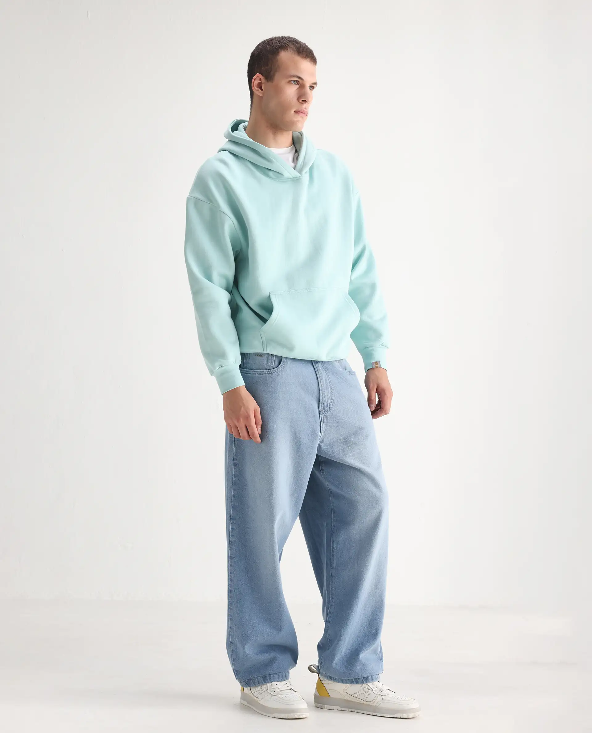 Rare Rabbit Men's Bron Light Blue Cotton Plain Baggy Fit Jeans - Image 5