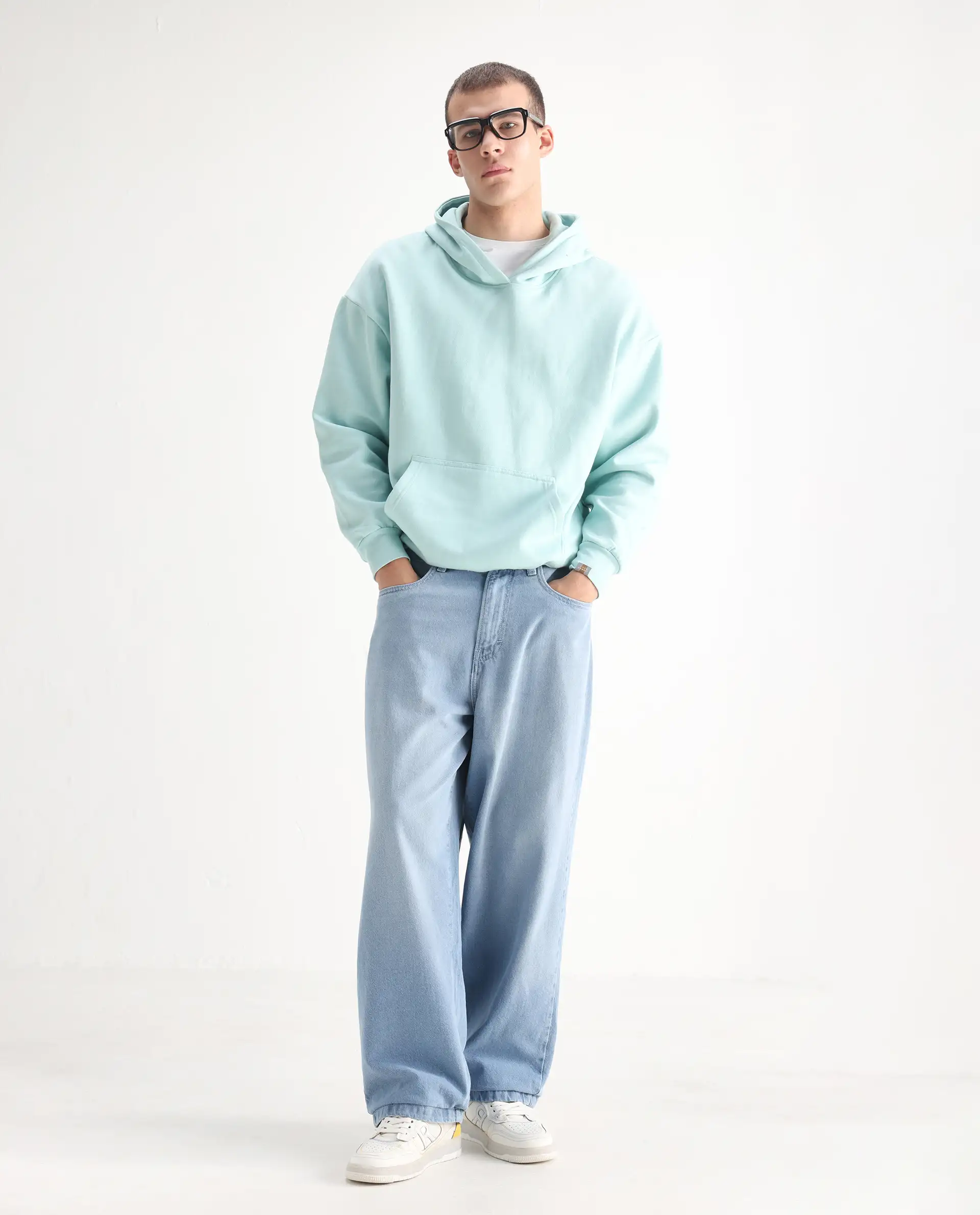 Rare Rabbit Men's Bron Light Blue Cotton Plain Baggy Fit Jeans - Image 6
