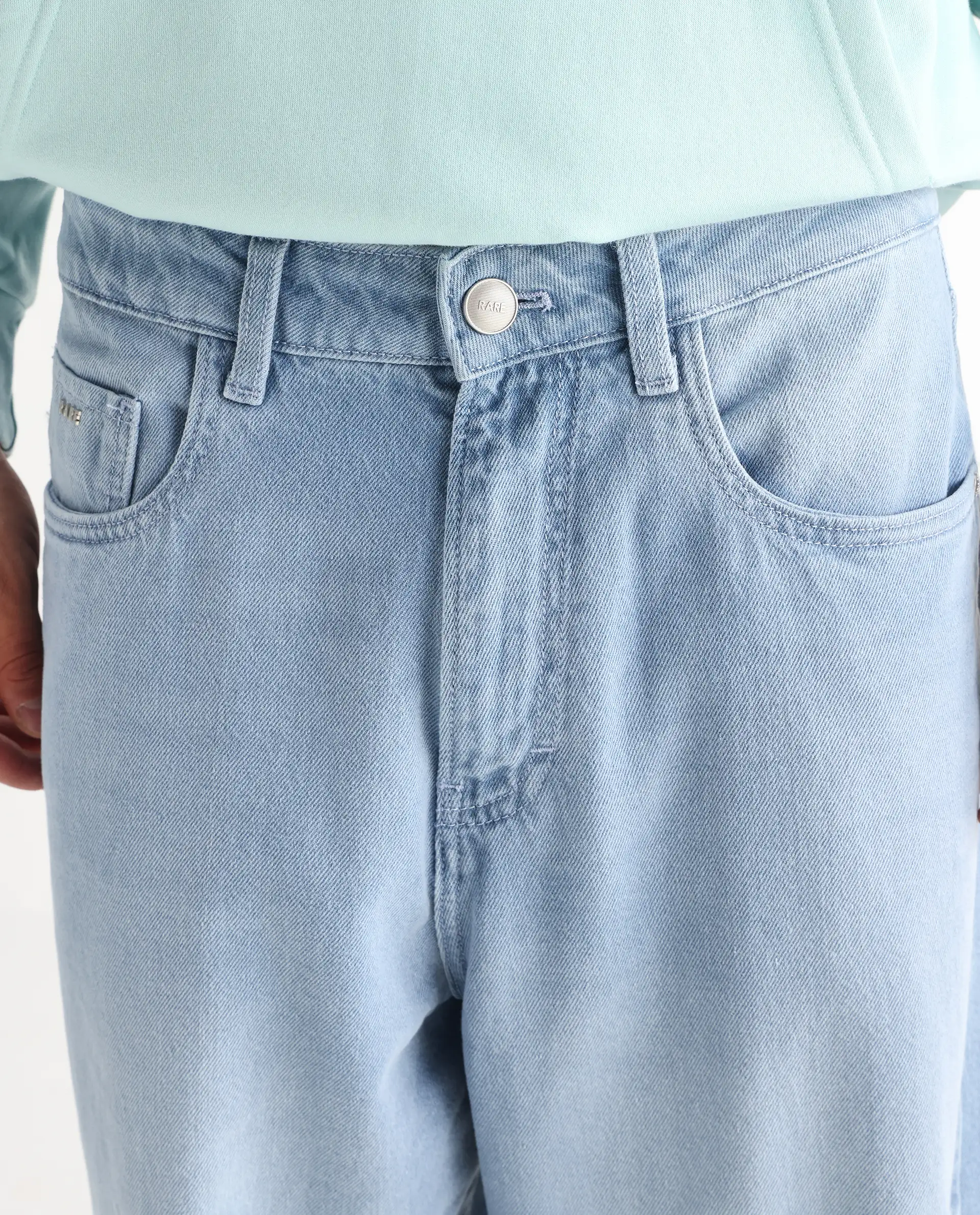 Rare Rabbit Men's Bron Light Blue Cotton Plain Baggy Fit Jeans - Image 7