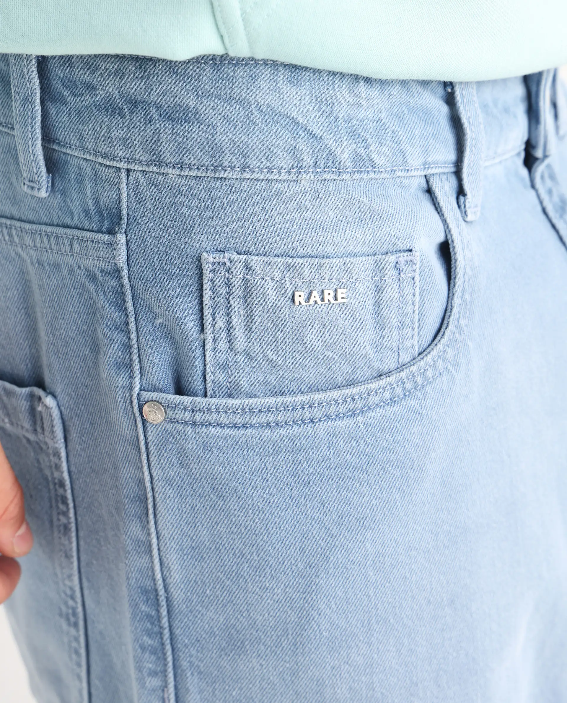 Rare Rabbit Men's Bron Light Blue Cotton Plain Baggy Fit Jeans - Image 8