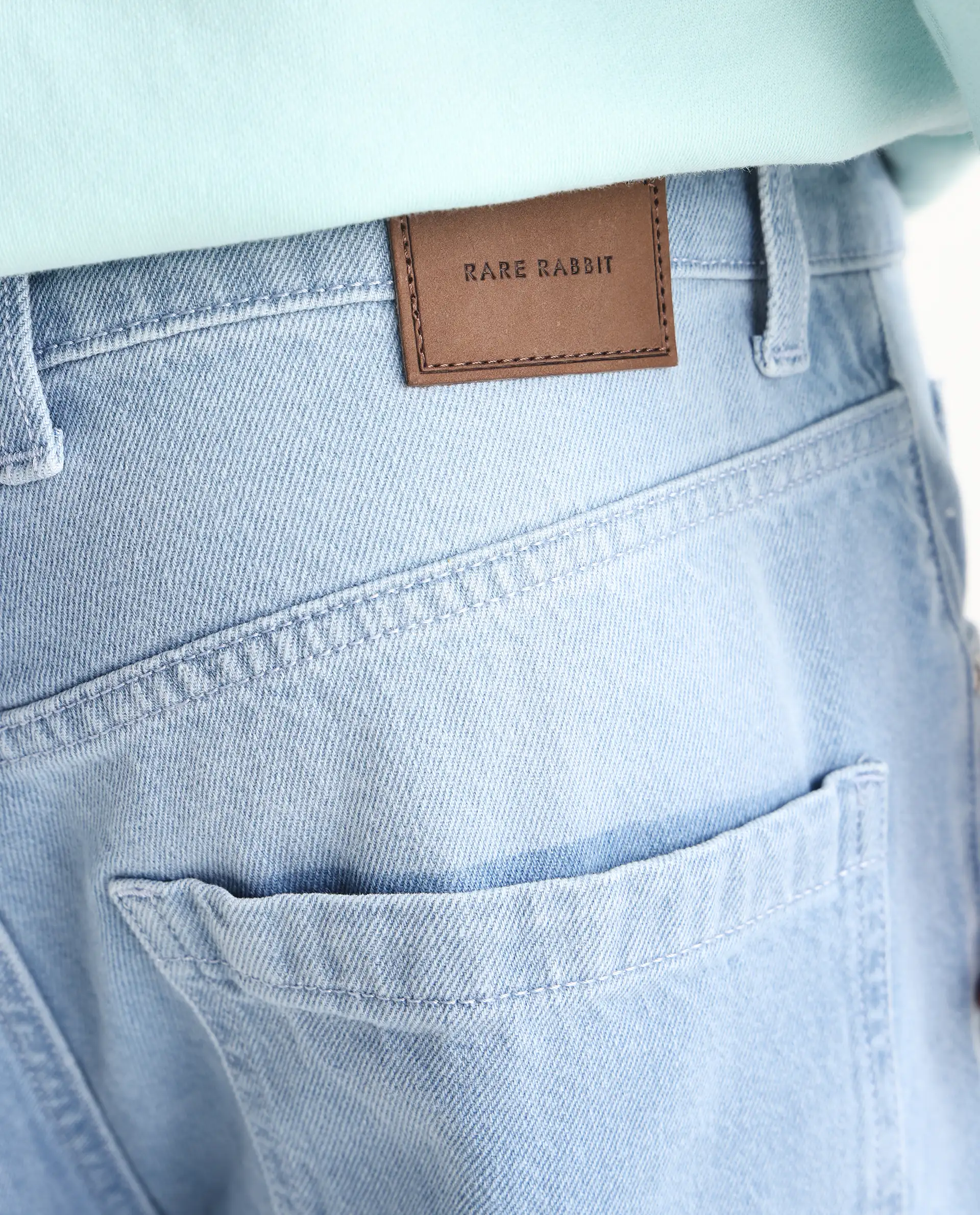Rare Rabbit Men's Bron Light Blue Cotton Plain Baggy Fit Jeans - Image 9