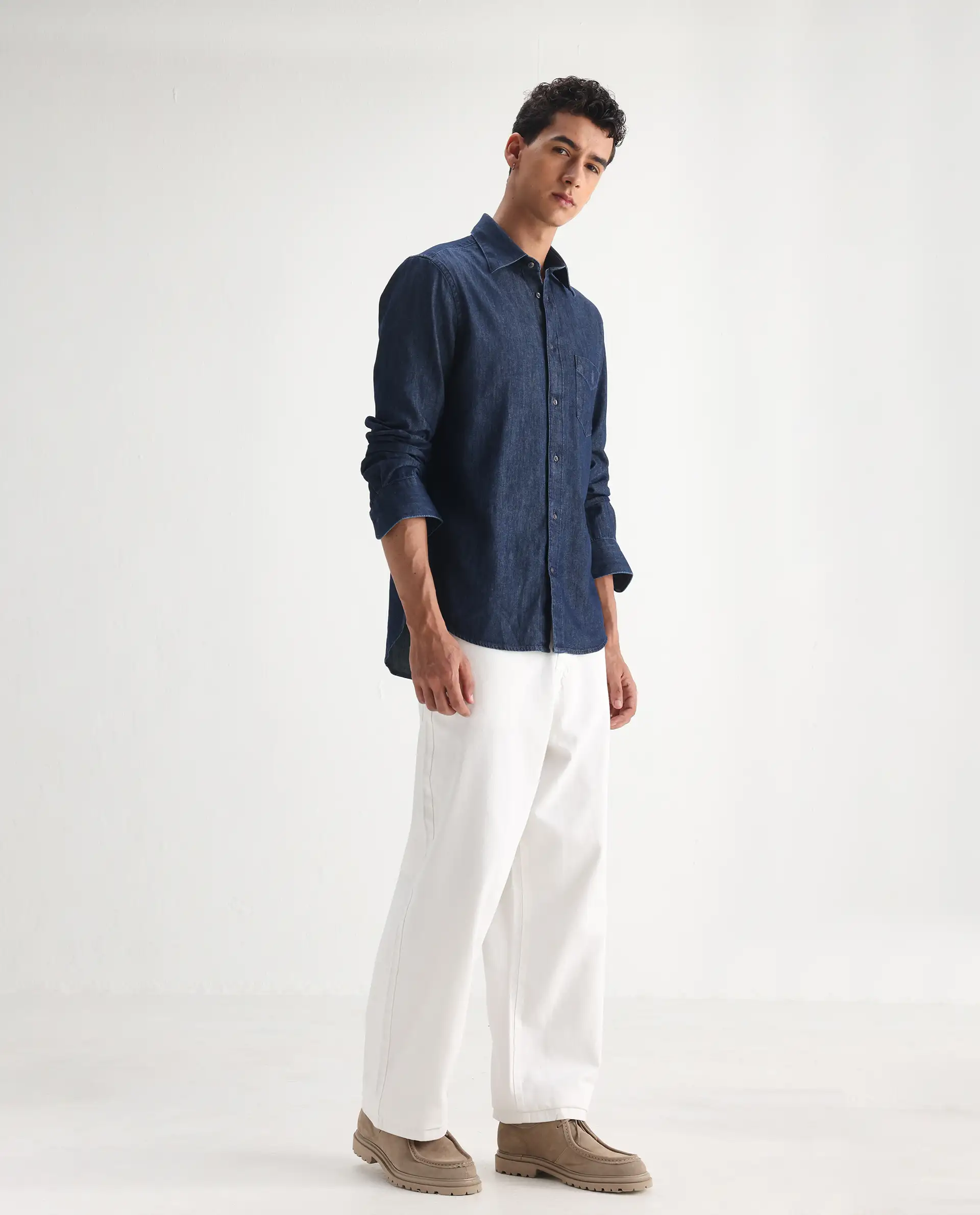 Rare Rabbit Men's Bron White Cotton Plain Baggy Fit Jeans - Image 3
