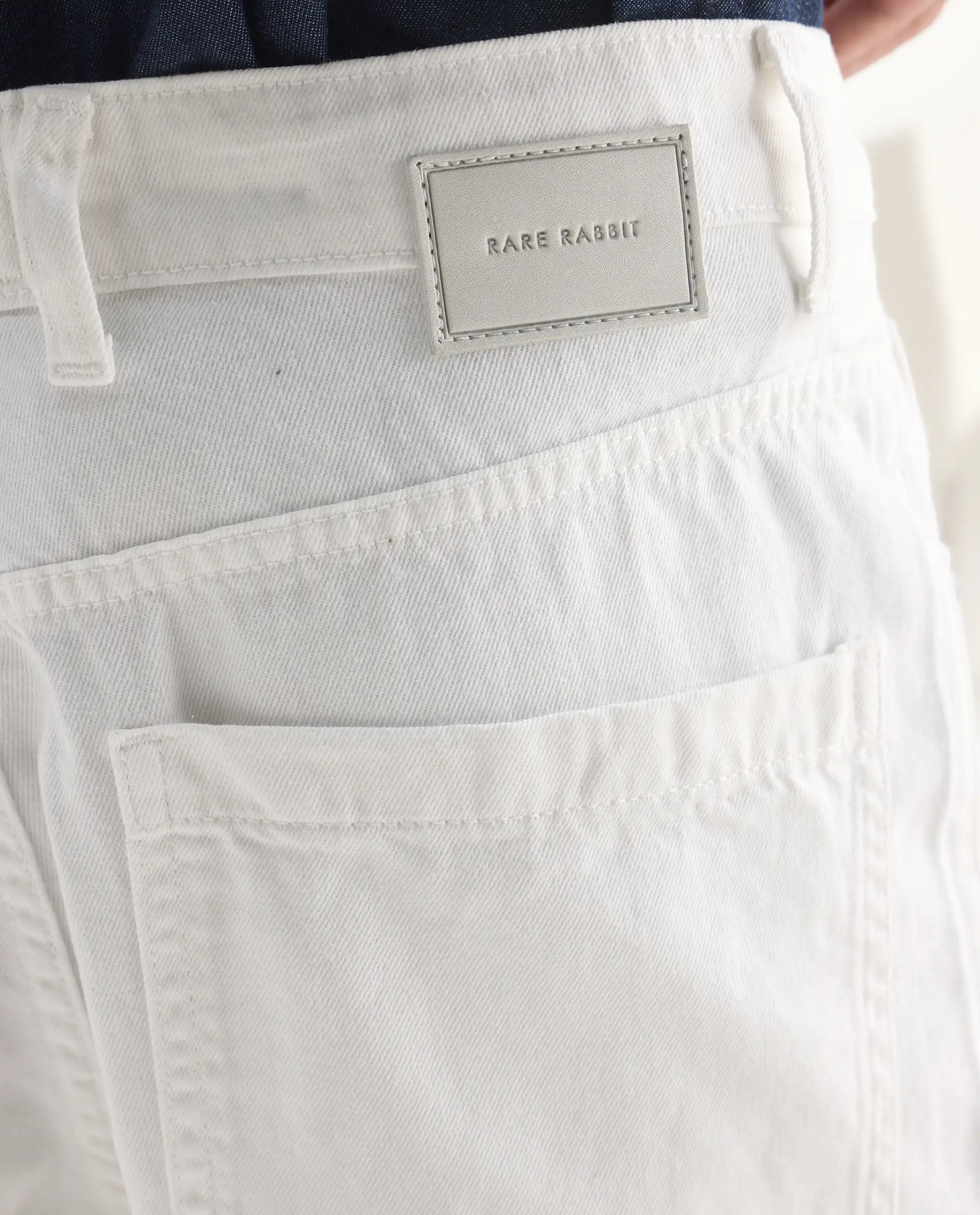 Rare Rabbit Men's Bron White Cotton Plain Baggy Fit Jeans - Image 4