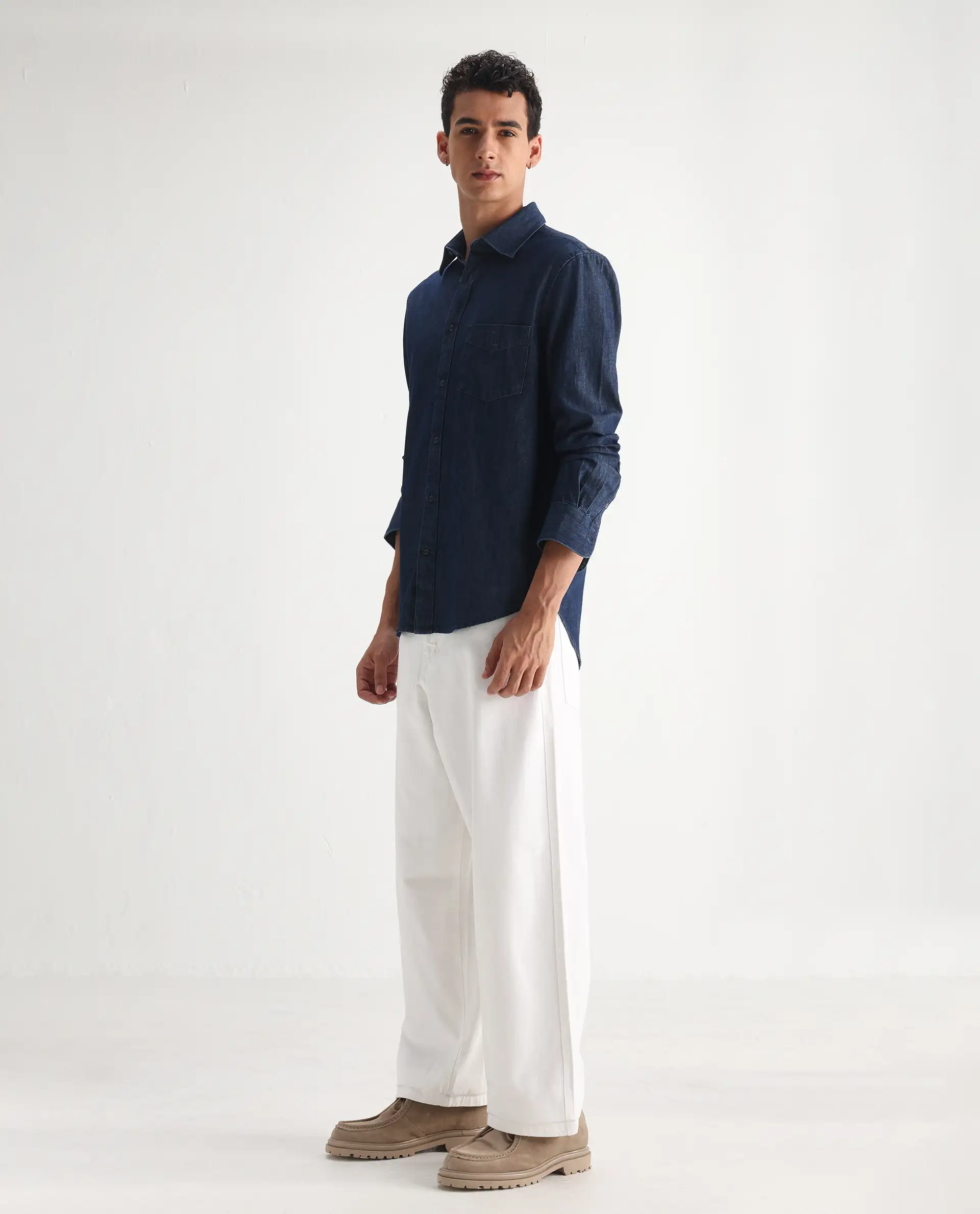 Rare Rabbit Men's Bron White Cotton Plain Baggy Fit Jeans - Image 5