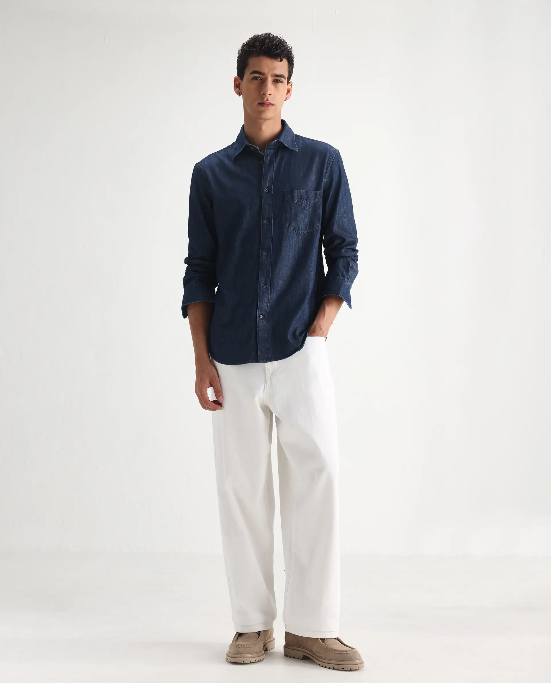 Rare Rabbit Men's Bron White Cotton Plain Baggy Fit Jeans - Image 7