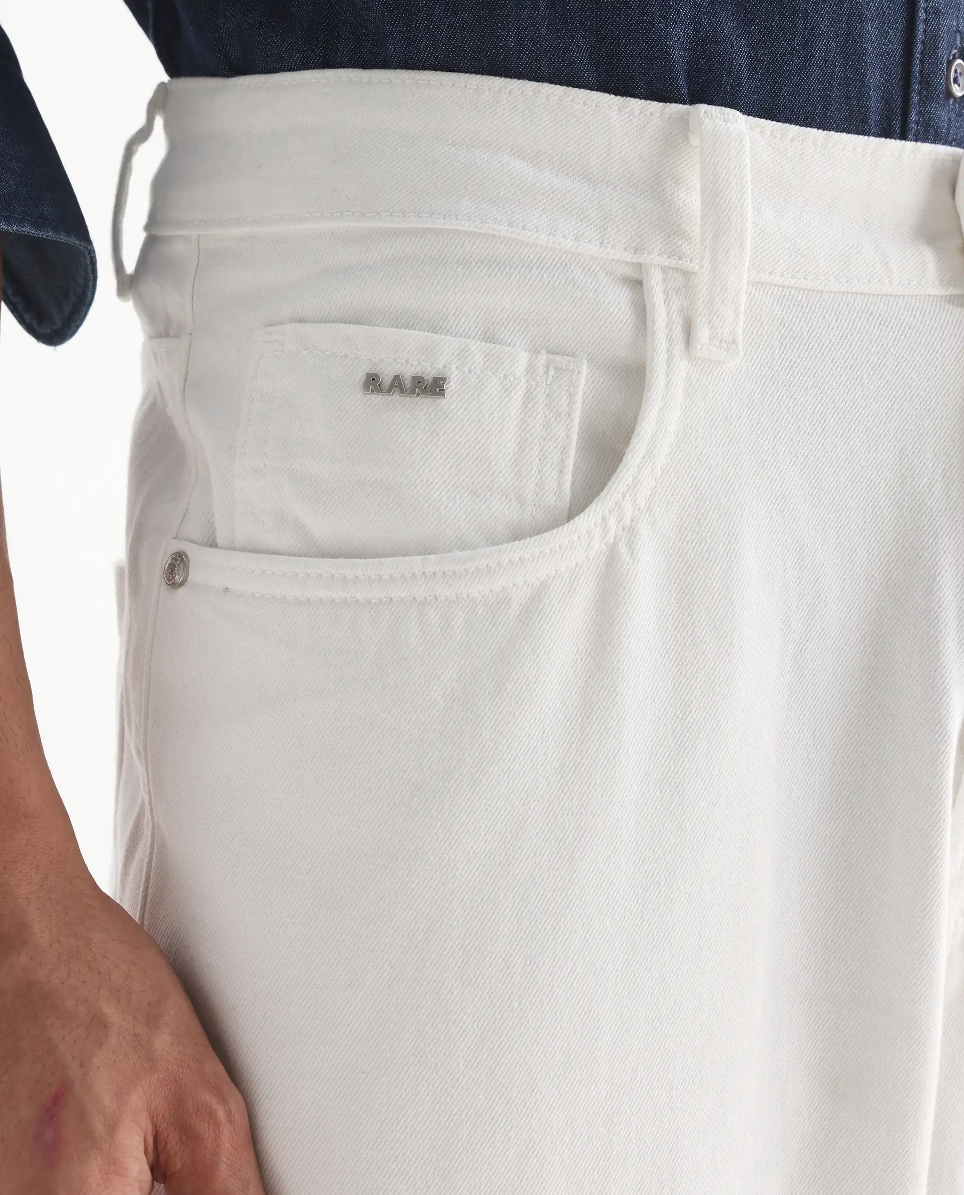Rare Rabbit Men's Bron White Cotton Plain Baggy Fit Jeans - Image 8