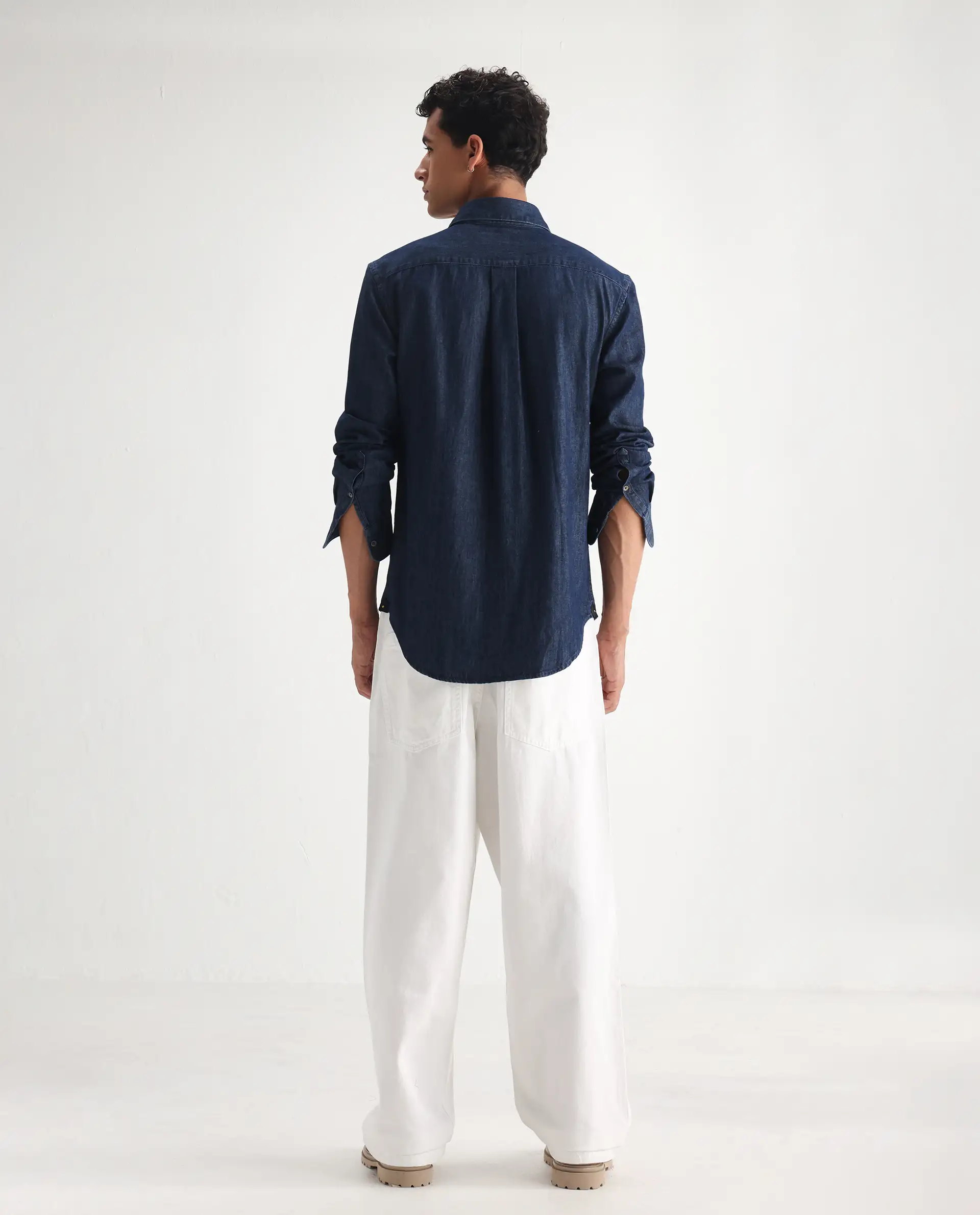 Rare Rabbit Men's Bron White Cotton Plain Baggy Fit Jeans - Image 9