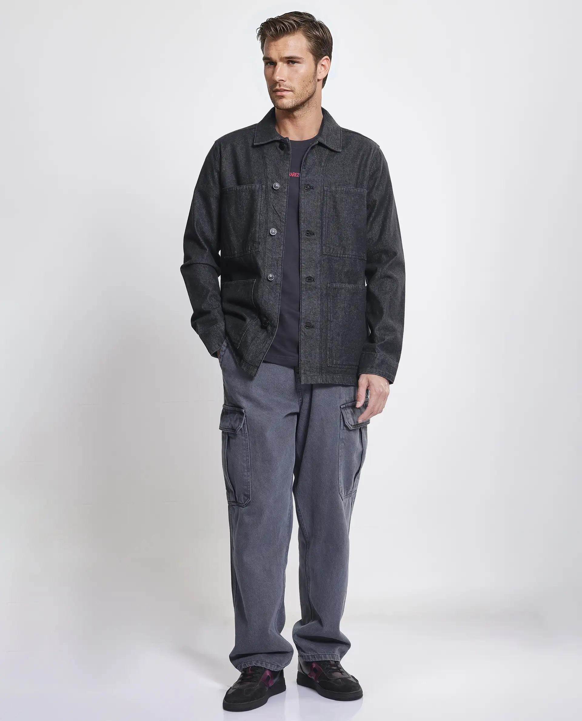 Rare Rabbit Men's Brond Black Cotton Plain Regular Fit Full Sleeve Spread Collar Jacket - Image 3