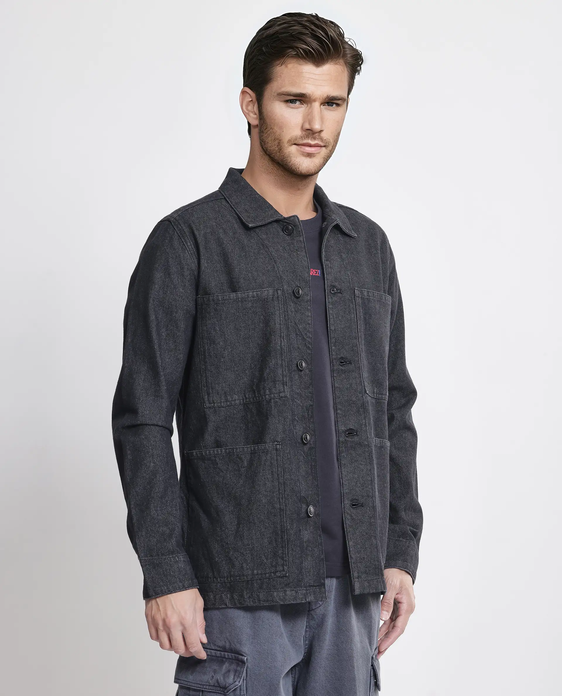 Rare Rabbit Men's Brond Black Cotton Plain Regular Fit Full Sleeve Spread Collar Jacket - Image 6