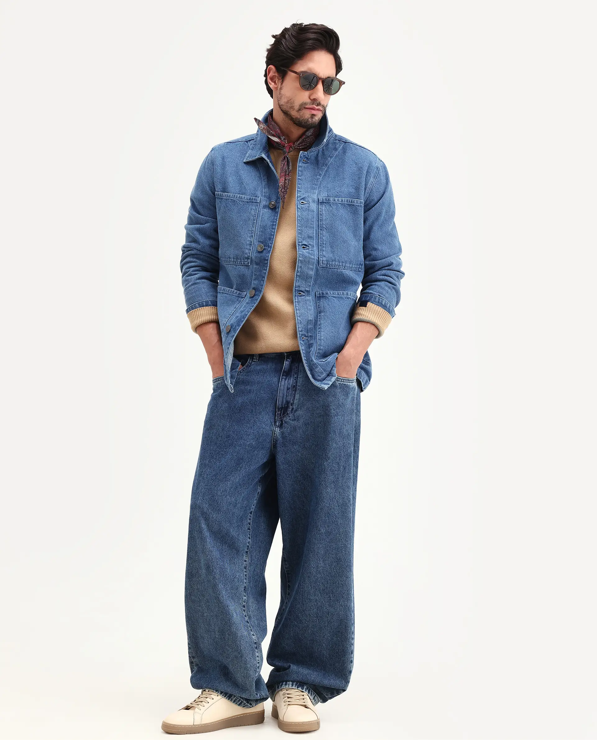 Rare Rabbit Men's Brond Blue Cotton Plain Regular Fit Full Sleeve Spread Collar Jacket - Image 2