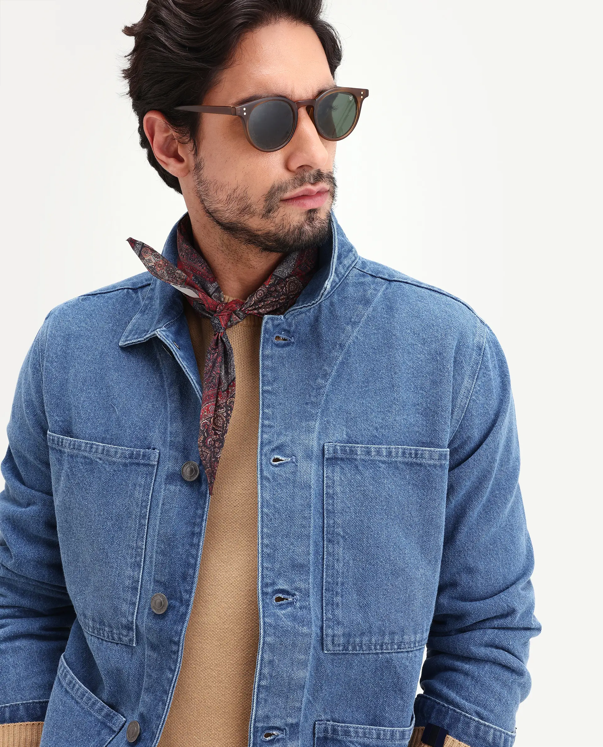 Rare Rabbit Men's Brond Blue Cotton Plain Regular Fit Full Sleeve Spread Collar Jacket - Image 6