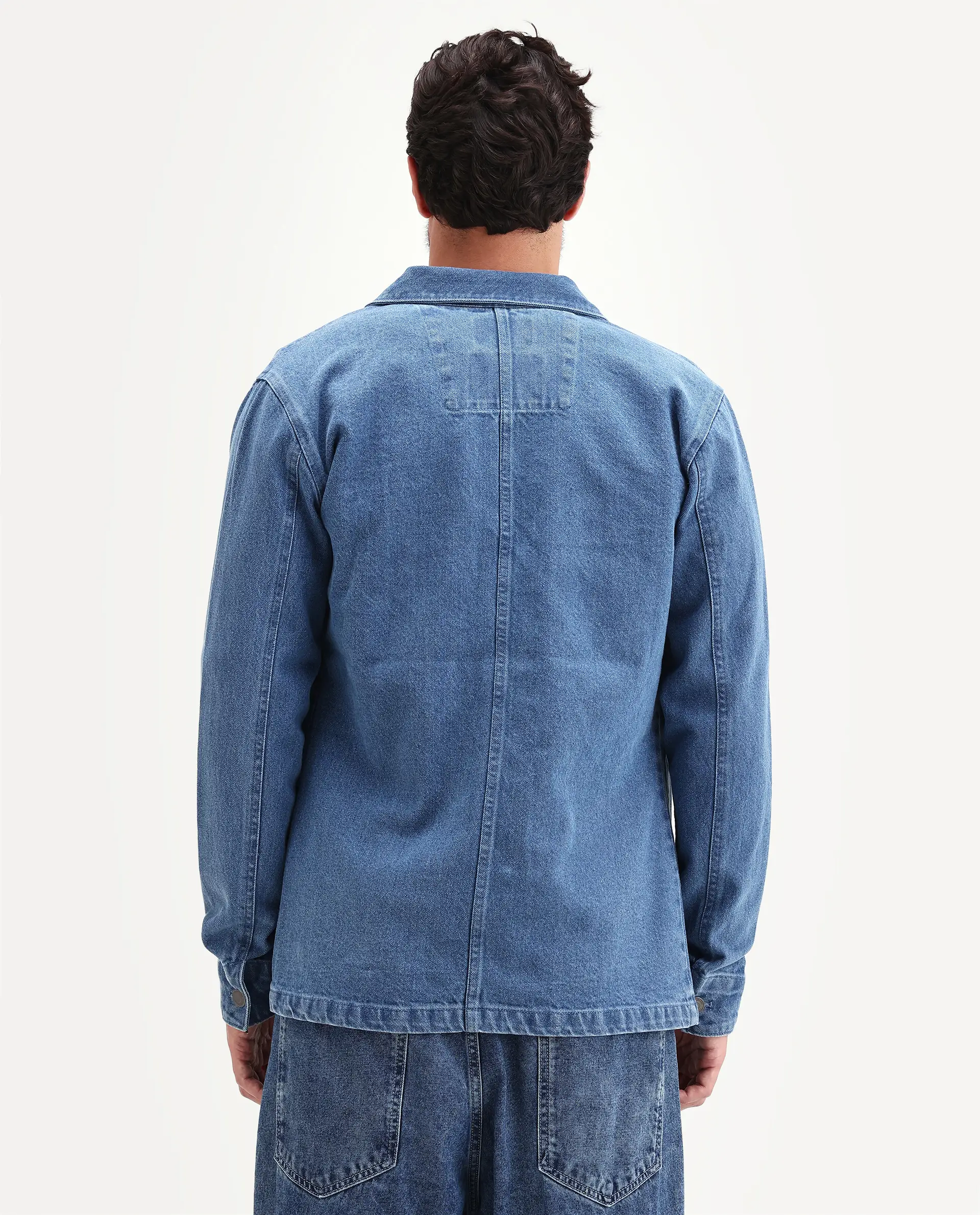 Rare Rabbit Men's Brond Blue Cotton Plain Regular Fit Full Sleeve Spread Collar Jacket - Image 9