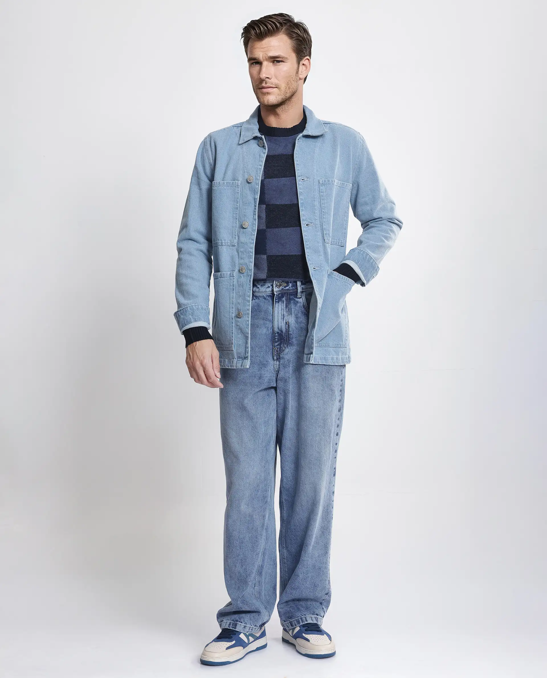 Rare Rabbit Men's Brond Light Blue Cotton Plain Regular Fit Full Sleeve Spread Collar Jacket - Image 4