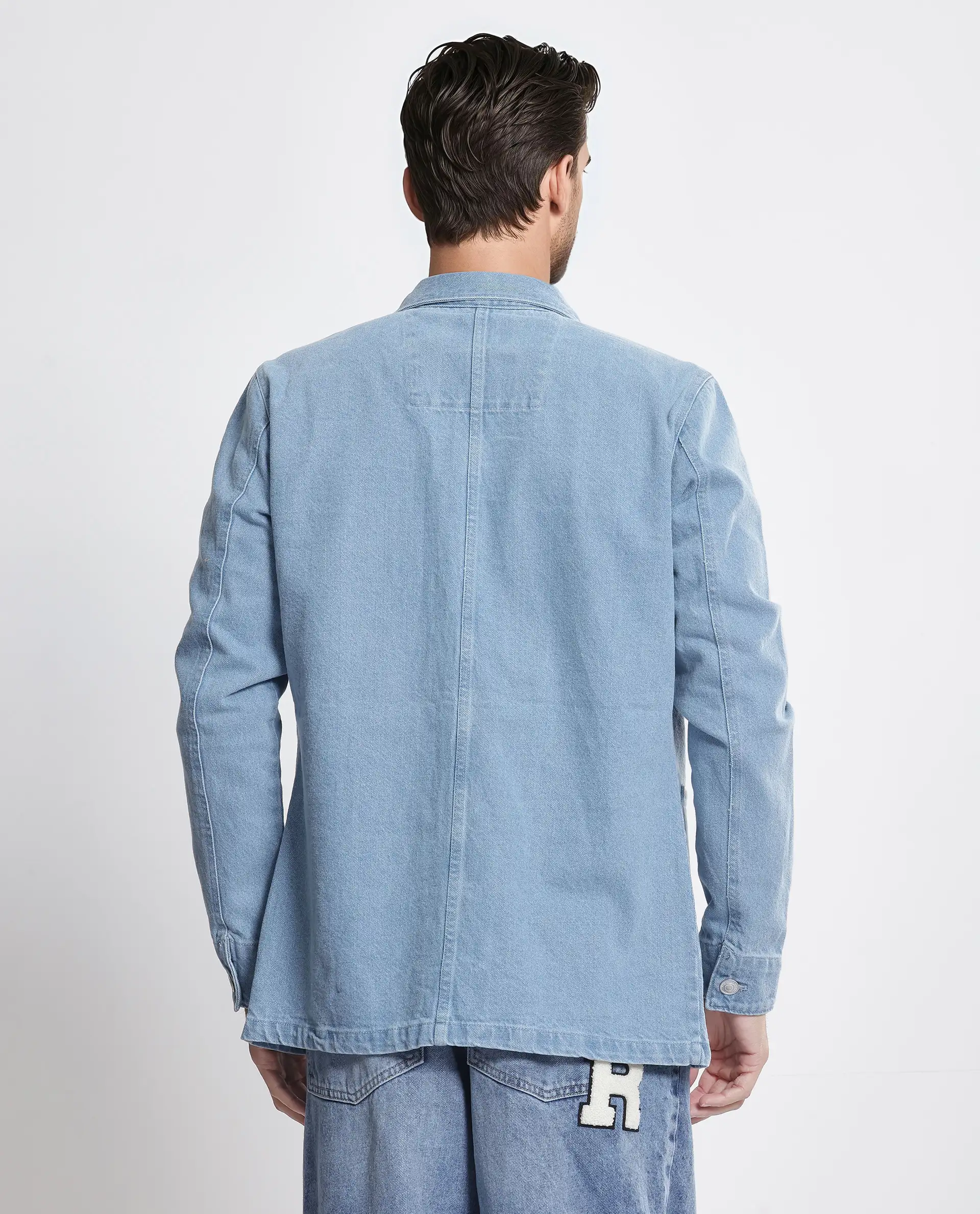 Rare Rabbit Men's Brond Light Blue Cotton Plain Regular Fit Full Sleeve Spread Collar Jacket - Image 6