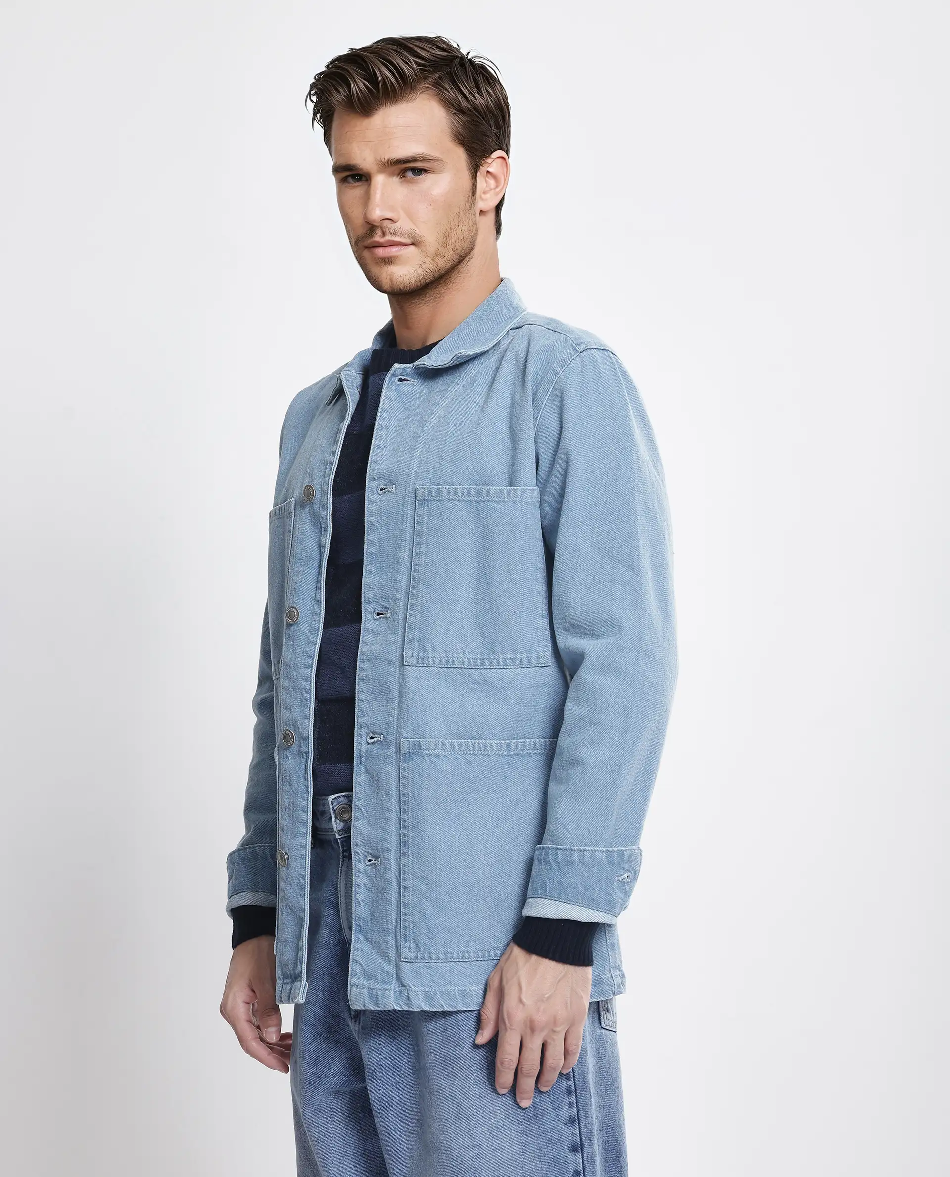 Rare Rabbit Men's Brond Light Blue Cotton Plain Regular Fit Full Sleeve Spread Collar Jacket - Image 9