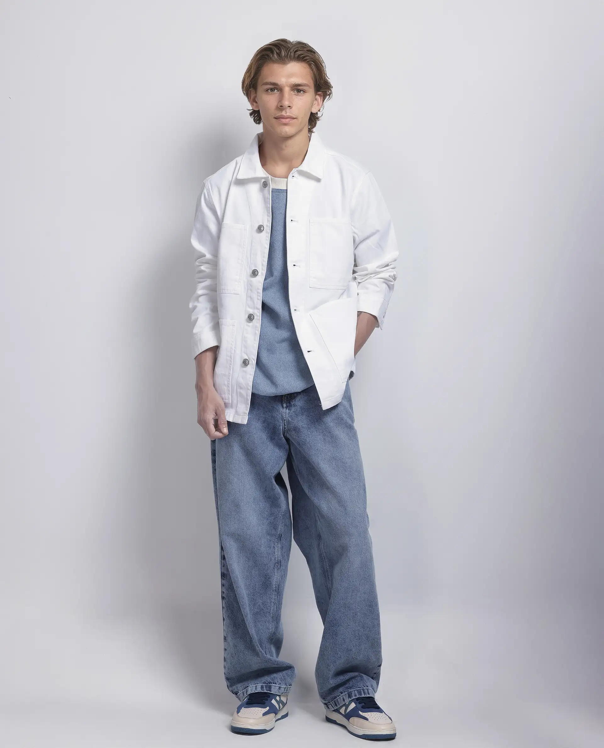 Rare Rabbit Men's Brond White Cotton Plain Regular Fit Full Sleeve Spread Collar Jacket - Image 2