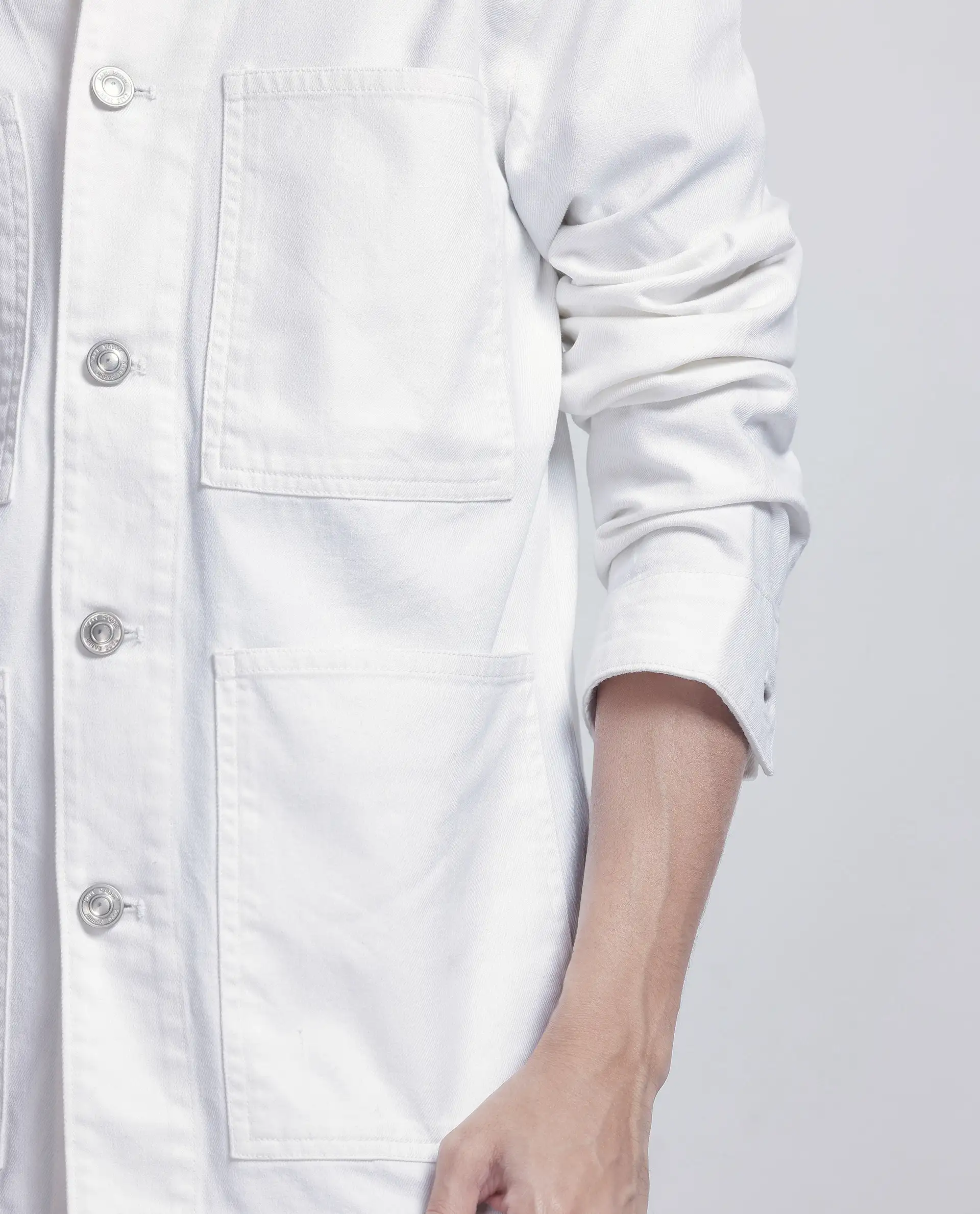 Rare Rabbit Men's Brond White Cotton Plain Regular Fit Full Sleeve Spread Collar Jacket - Image 3