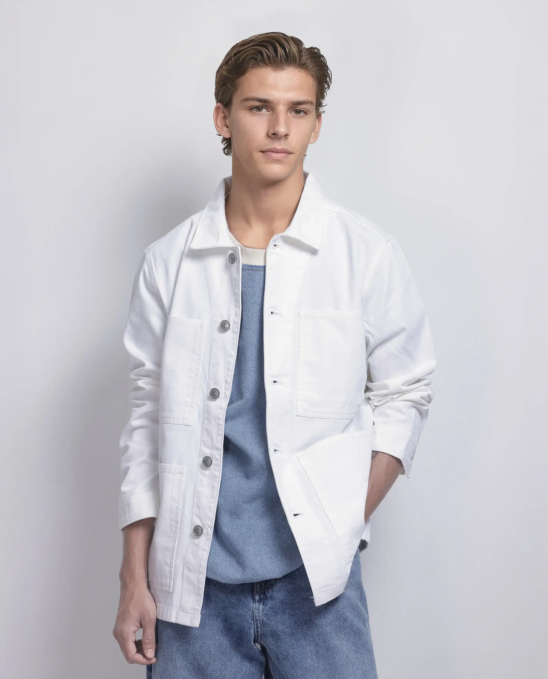 Rare Rabbit Men's Brond White Cotton Plain Regular Fit Full Sleeve Spread Collar Jacket - Image 5