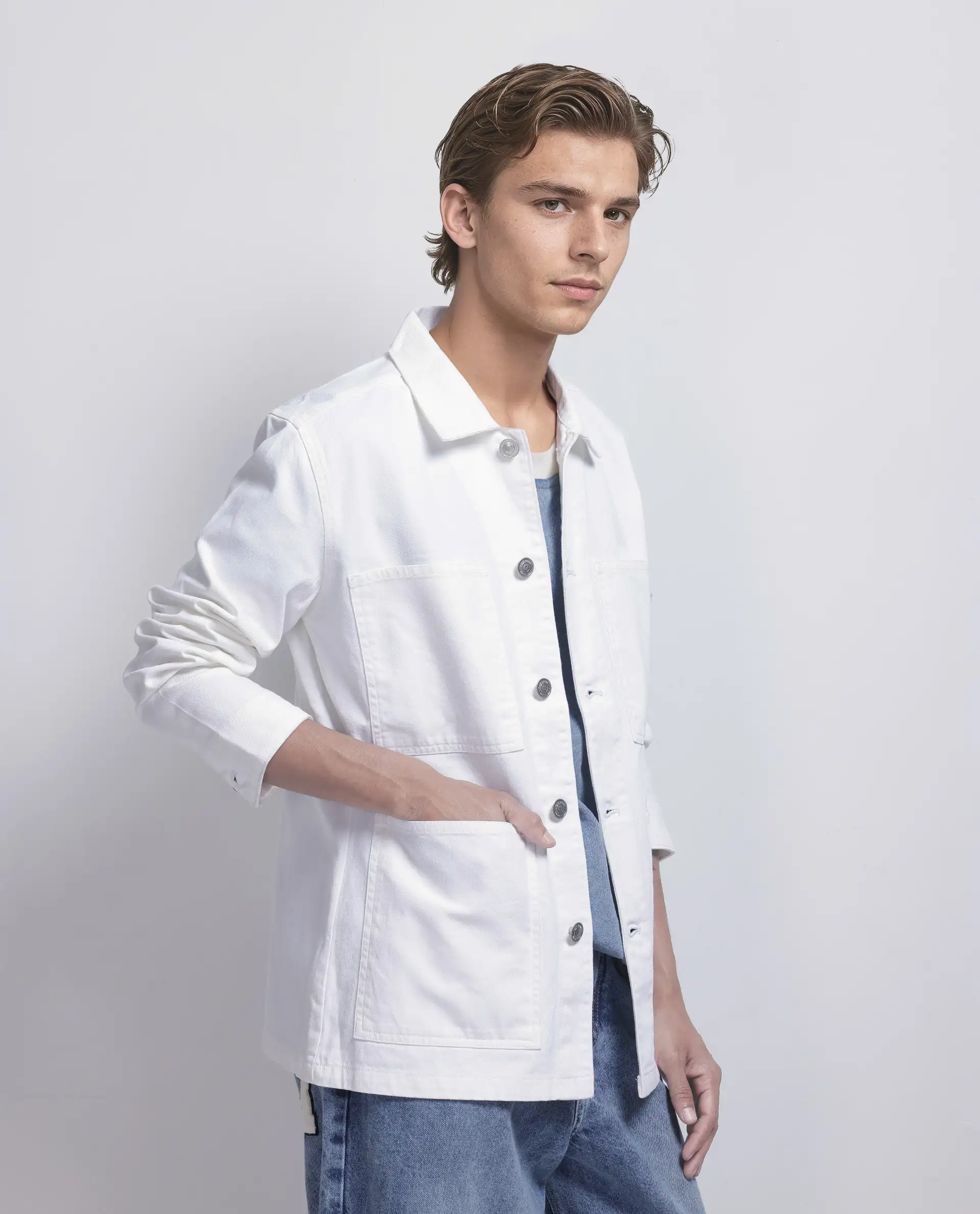 Rare Rabbit Men's Brond White Cotton Plain Regular Fit Full Sleeve Spread Collar Jacket - Image 6
