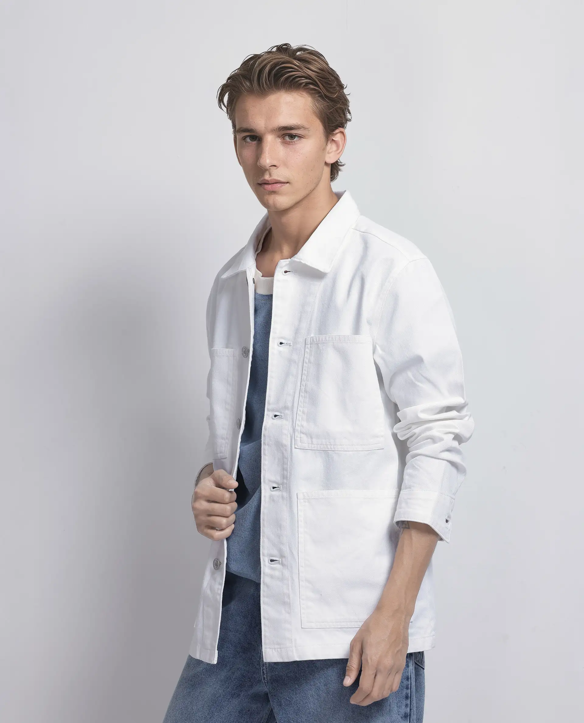 Rare Rabbit Men's Brond White Cotton Plain Regular Fit Full Sleeve Spread Collar Jacket - Image 7