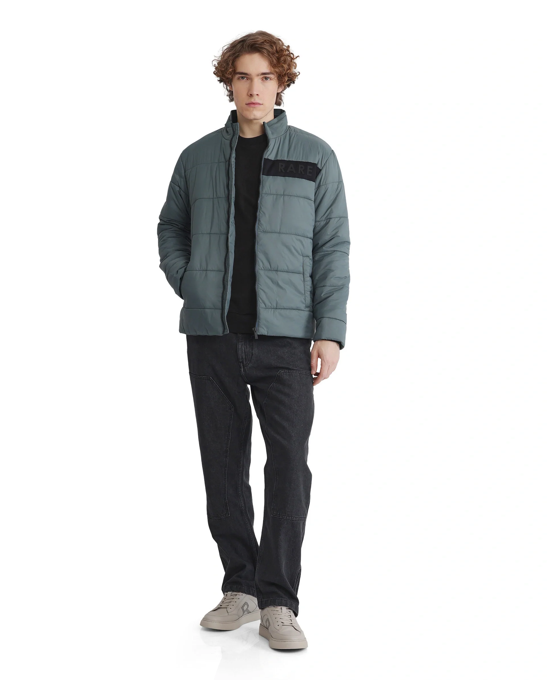 Rare Rabbit Men's Bront Dusky Blue Nylon Hd Print Regular Fit Full Sleeve High Neck Jacket - Image 2