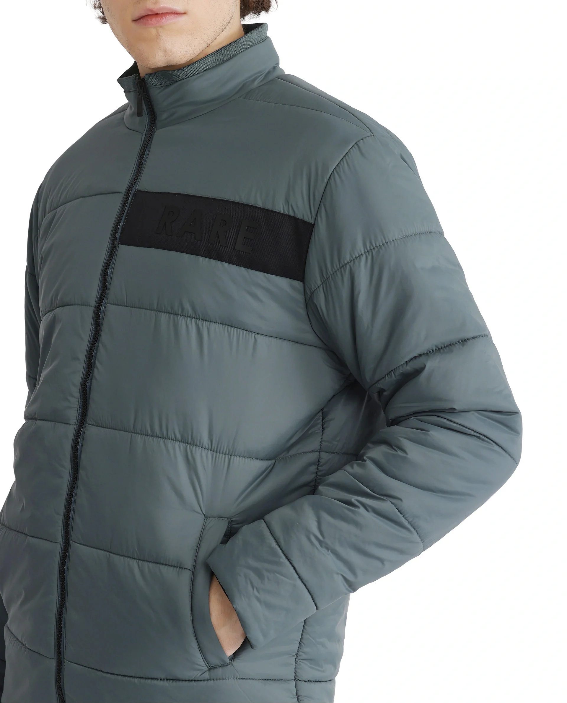 Rare Rabbit Men's Bront Dusky Blue Nylon Hd Print Regular Fit Full Sleeve High Neck Jacket - Image 3
