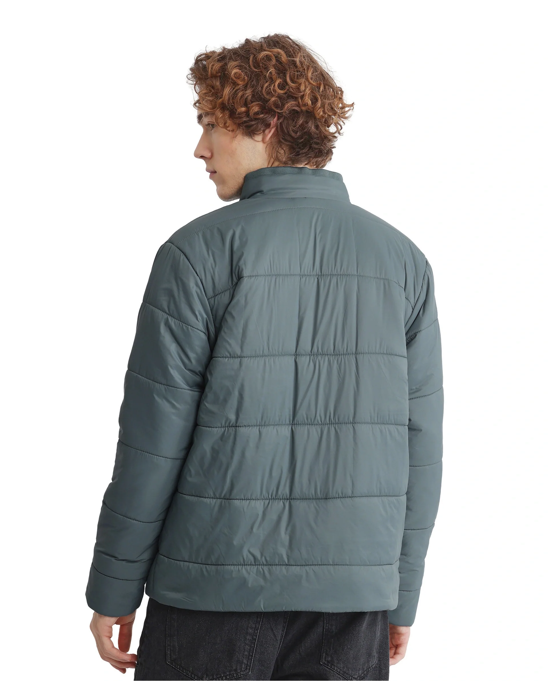 Rare Rabbit Men's Bront Dusky Blue Nylon Hd Print Regular Fit Full Sleeve High Neck Jacket - Image 4