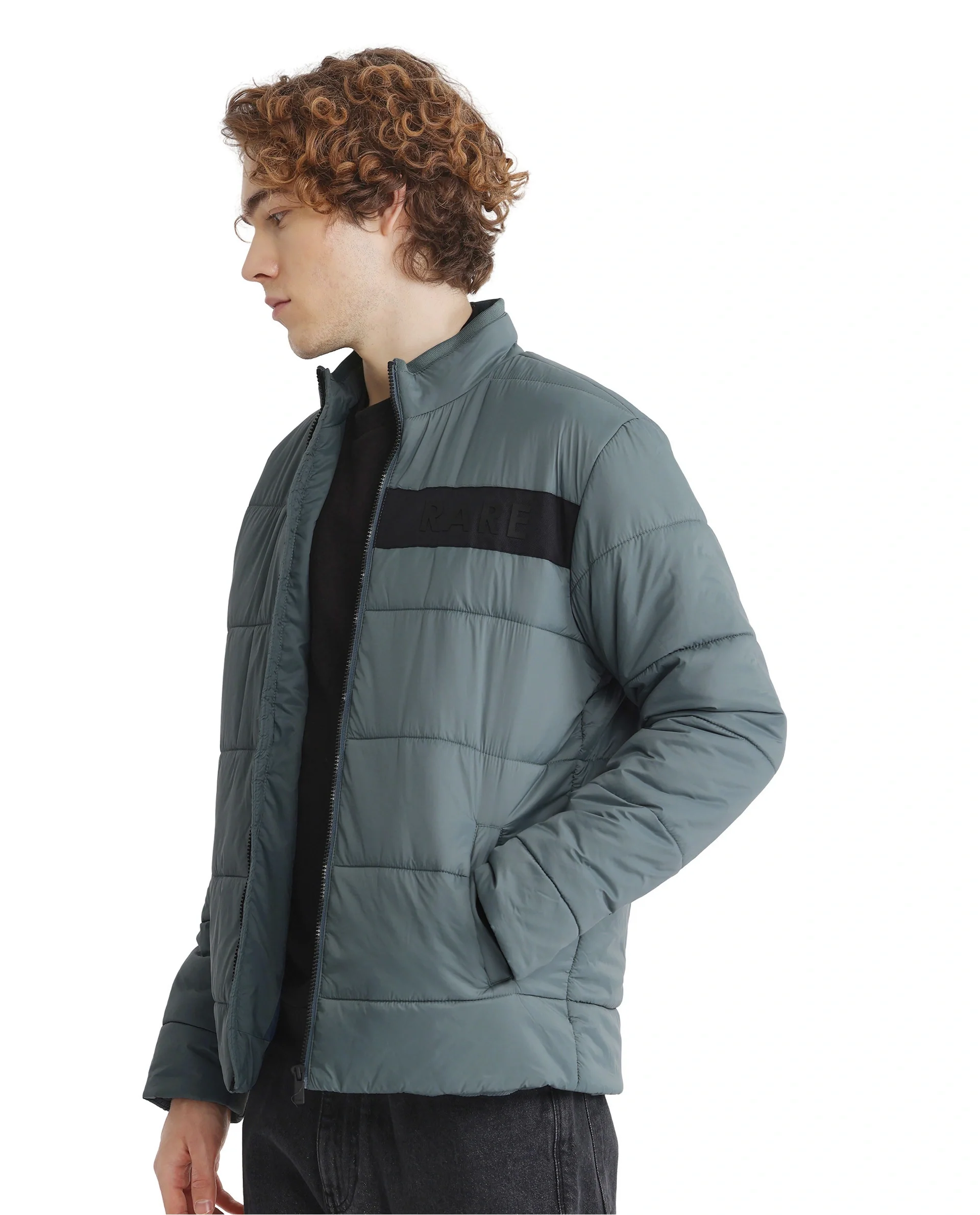 Rare Rabbit Men's Bront Dusky Blue Nylon Hd Print Regular Fit Full Sleeve High Neck Jacket - Image 6