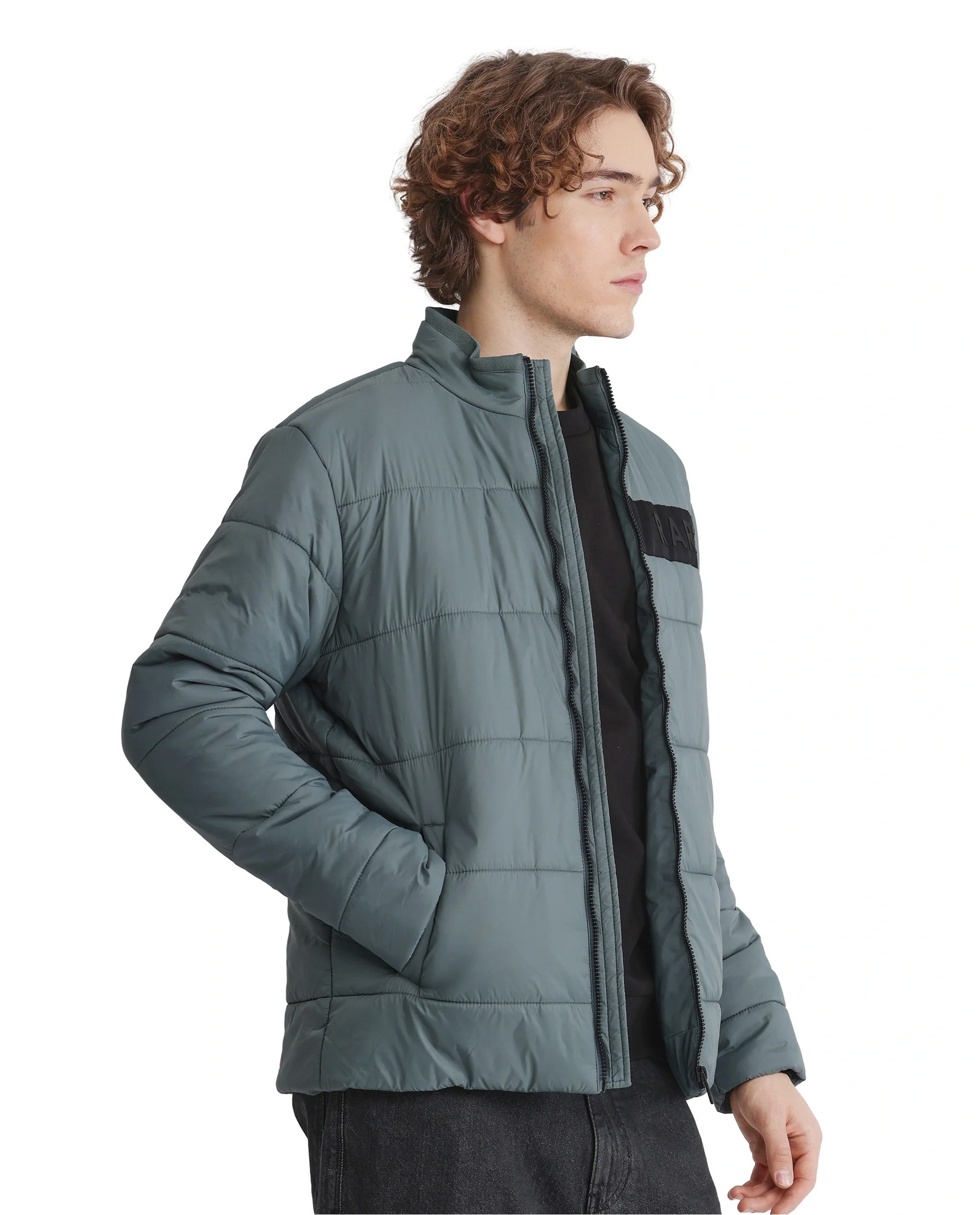 Rare Rabbit Men's Bront Dusky Blue Nylon Hd Print Regular Fit Full Sleeve High Neck Jacket - Image 7