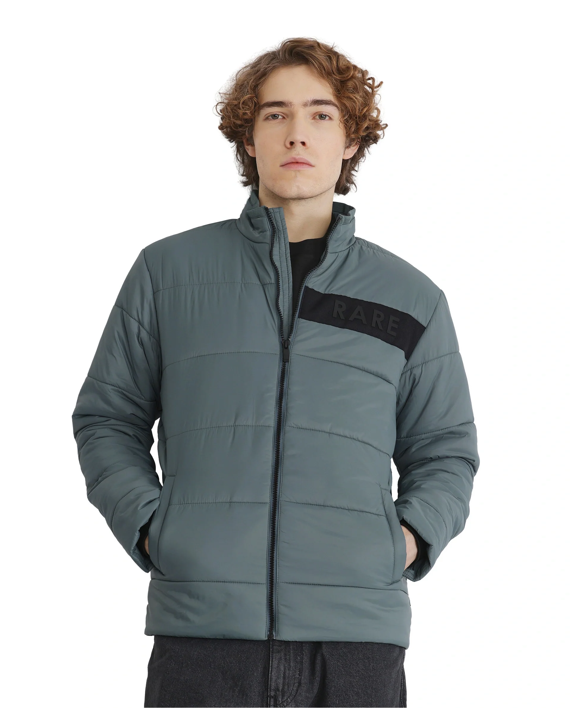 Rare Rabbit Men's Bront Dusky Blue Nylon Hd Print Regular Fit Full Sleeve High Neck Jacket - Image 8