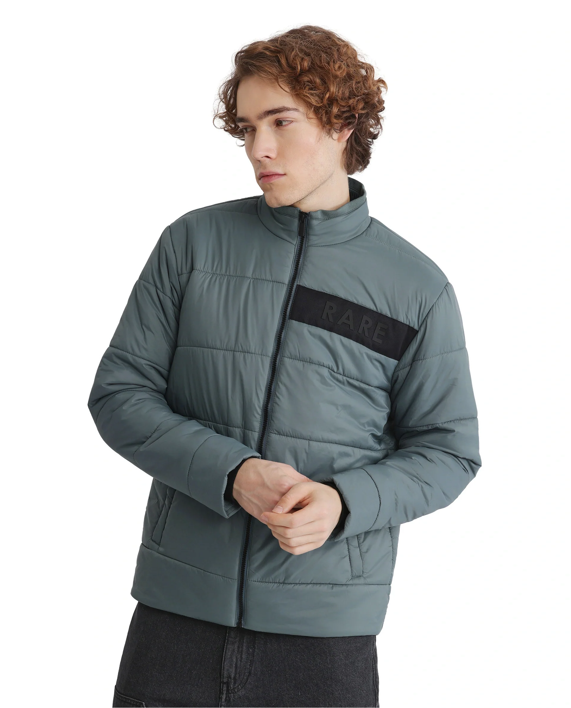 Rare Rabbit Men's Bront Dusky Blue Nylon Hd Print Regular Fit Full Sleeve High Neck Jacket - Image 9