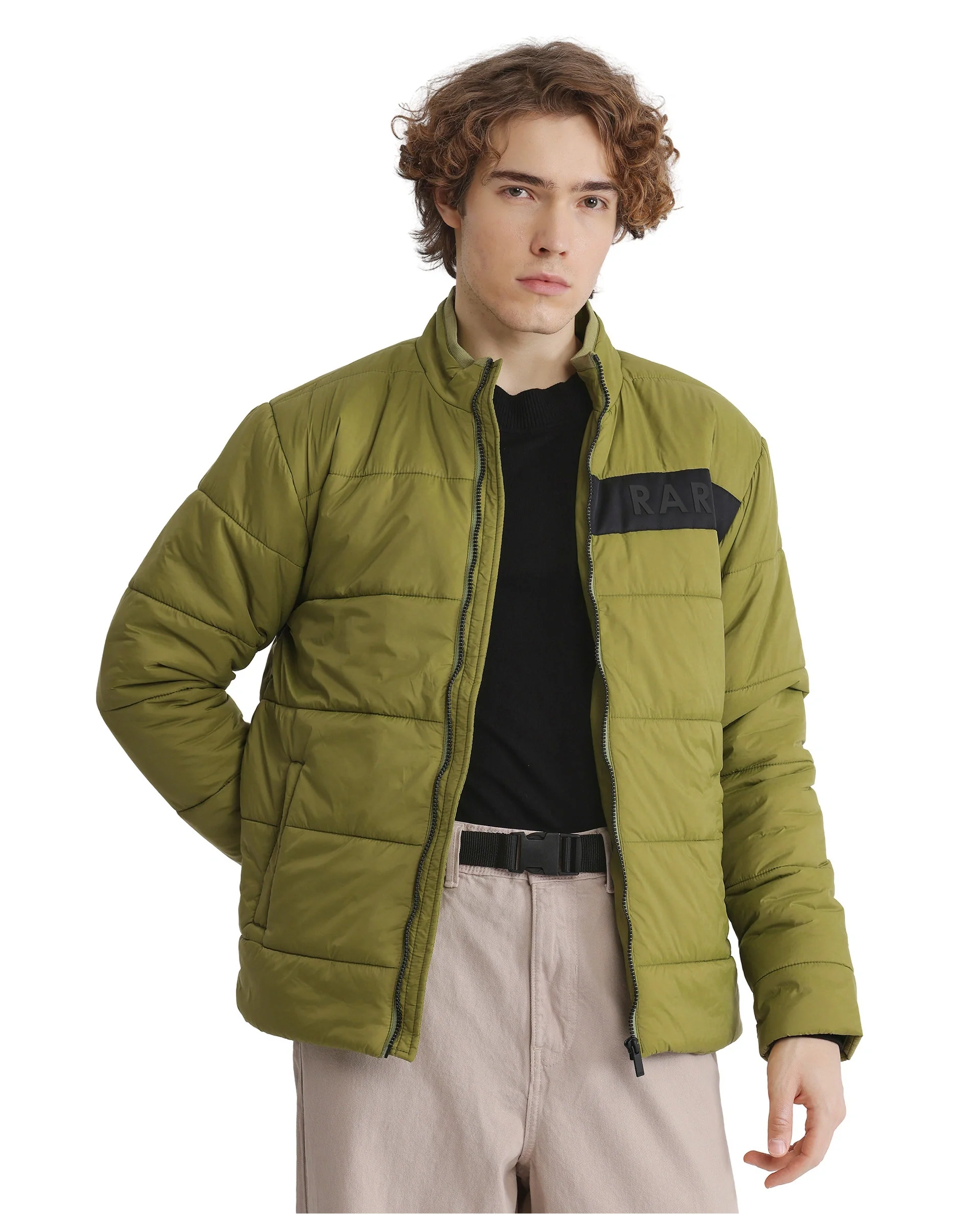 Rare Rabbit Men's Bront Flouroscent Green Nylon Hd Print Regular Fit Full Sleeve High Neck Jacket - Image 2