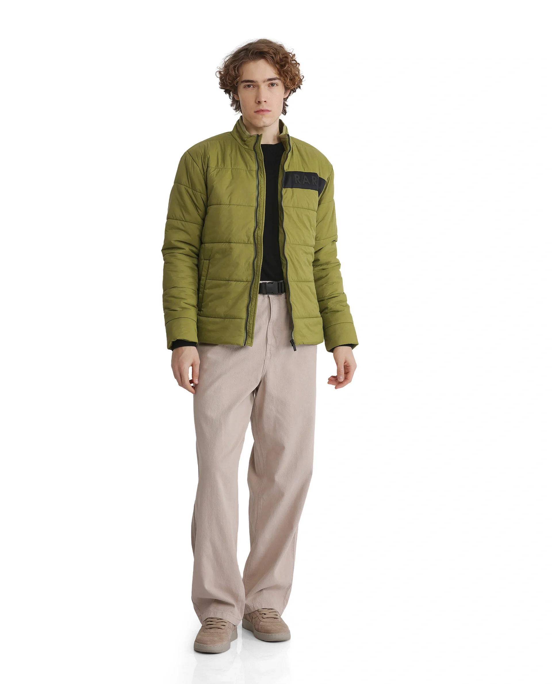 Rare Rabbit Men's Bront Flouroscent Green Nylon Hd Print Regular Fit Full Sleeve High Neck Jacket - Image 3