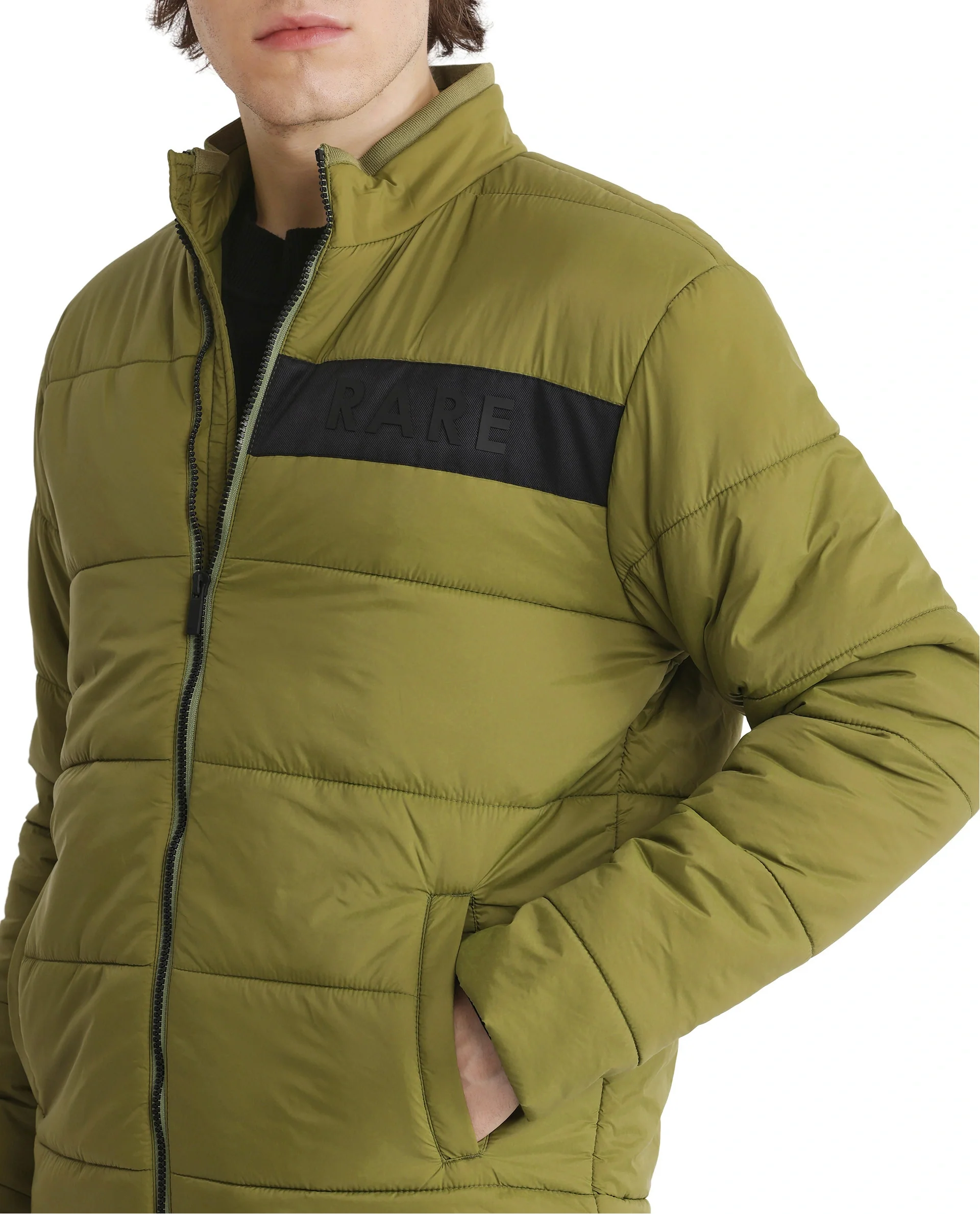 Rare Rabbit Men's Bront Flouroscent Green Nylon Hd Print Regular Fit Full Sleeve High Neck Jacket - Image 4