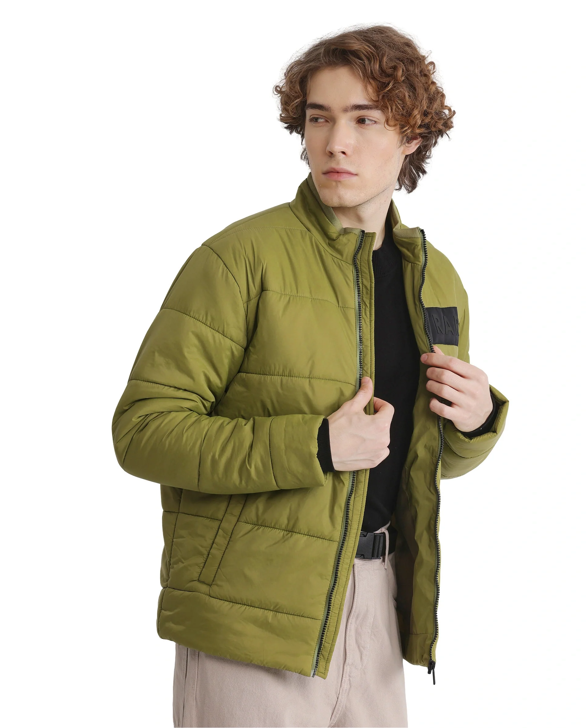 Rare Rabbit Men's Bront Flouroscent Green Nylon Hd Print Regular Fit Full Sleeve High Neck Jacket - Image 7