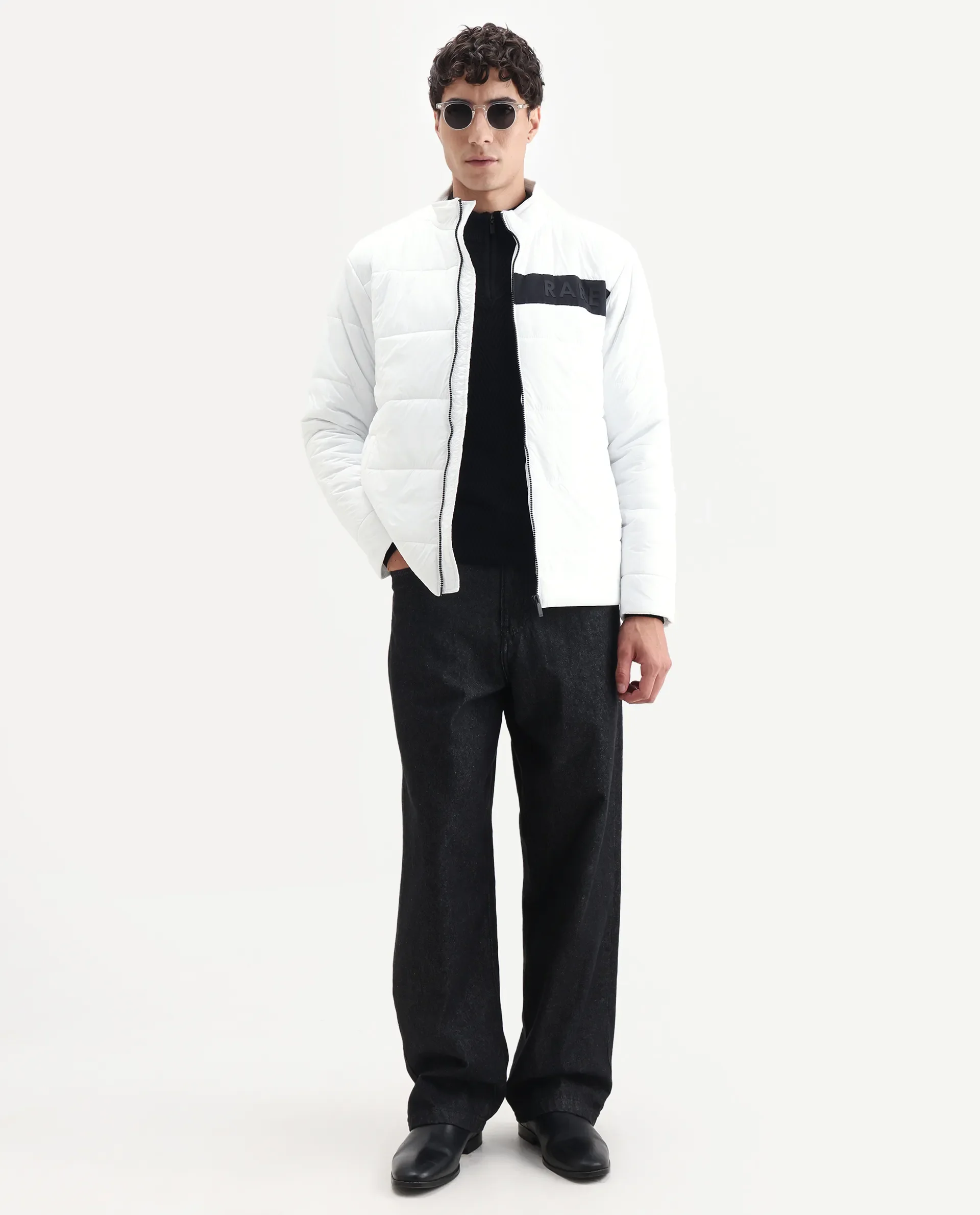 Rare Rabbit Men's Bront White Nylon Hd Print Regular Fit Full Sleeve High Neck Jacket - Image 2