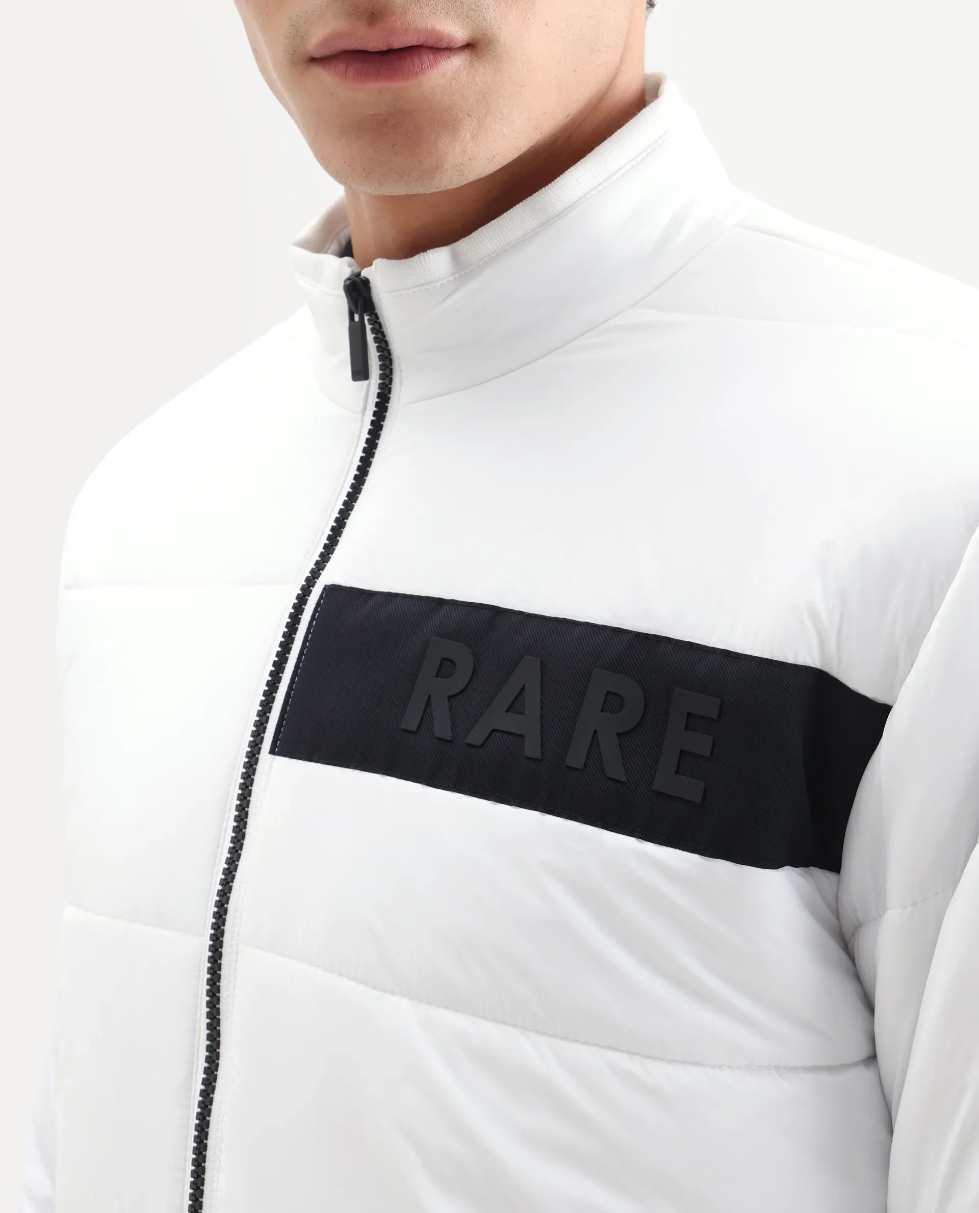 Rare Rabbit Men's Bront White Nylon Hd Print Regular Fit Full Sleeve High Neck Jacket - Image 3