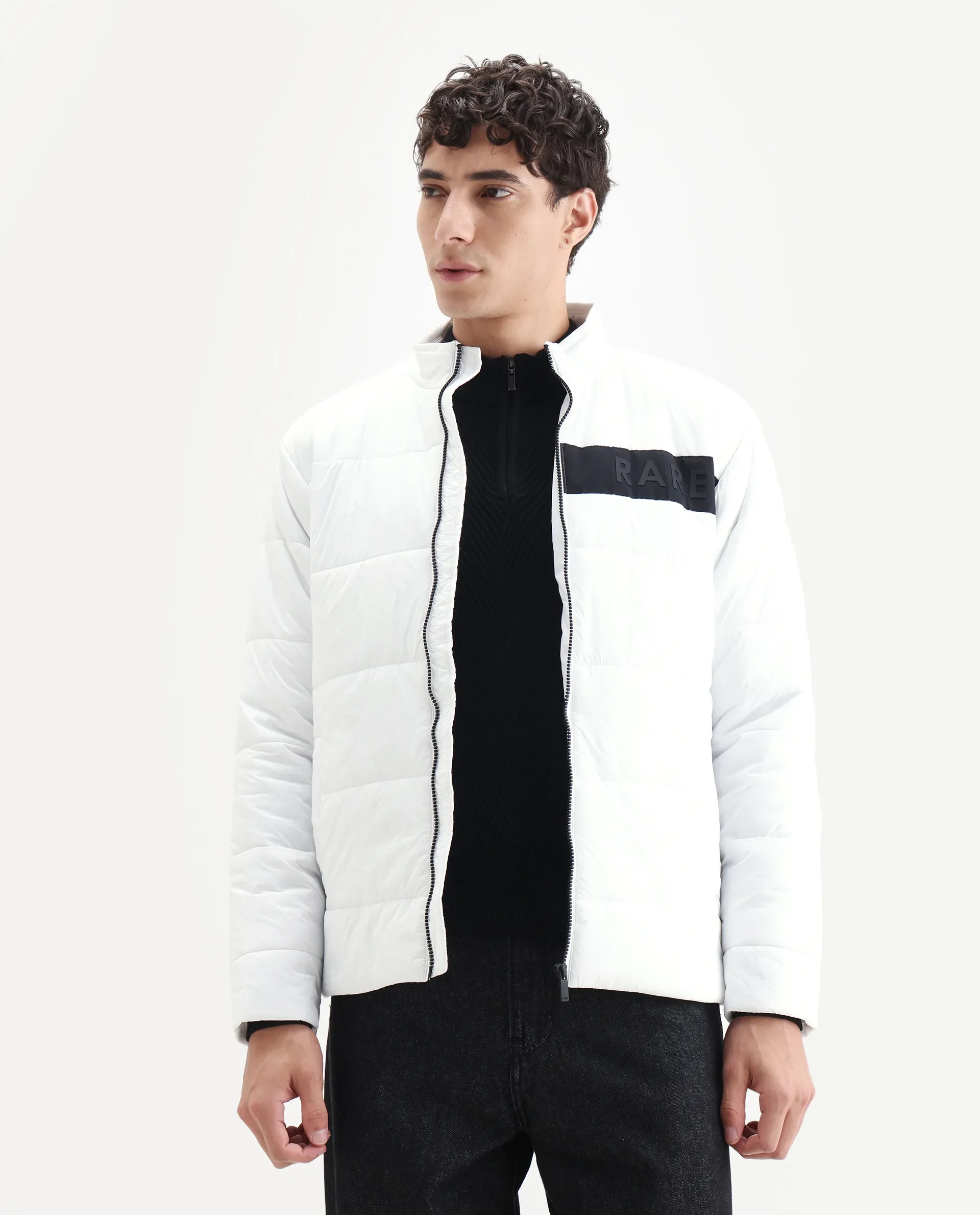 Rare Rabbit Men's Bront White Nylon Hd Print Regular Fit Full Sleeve High Neck Jacket - Image 4