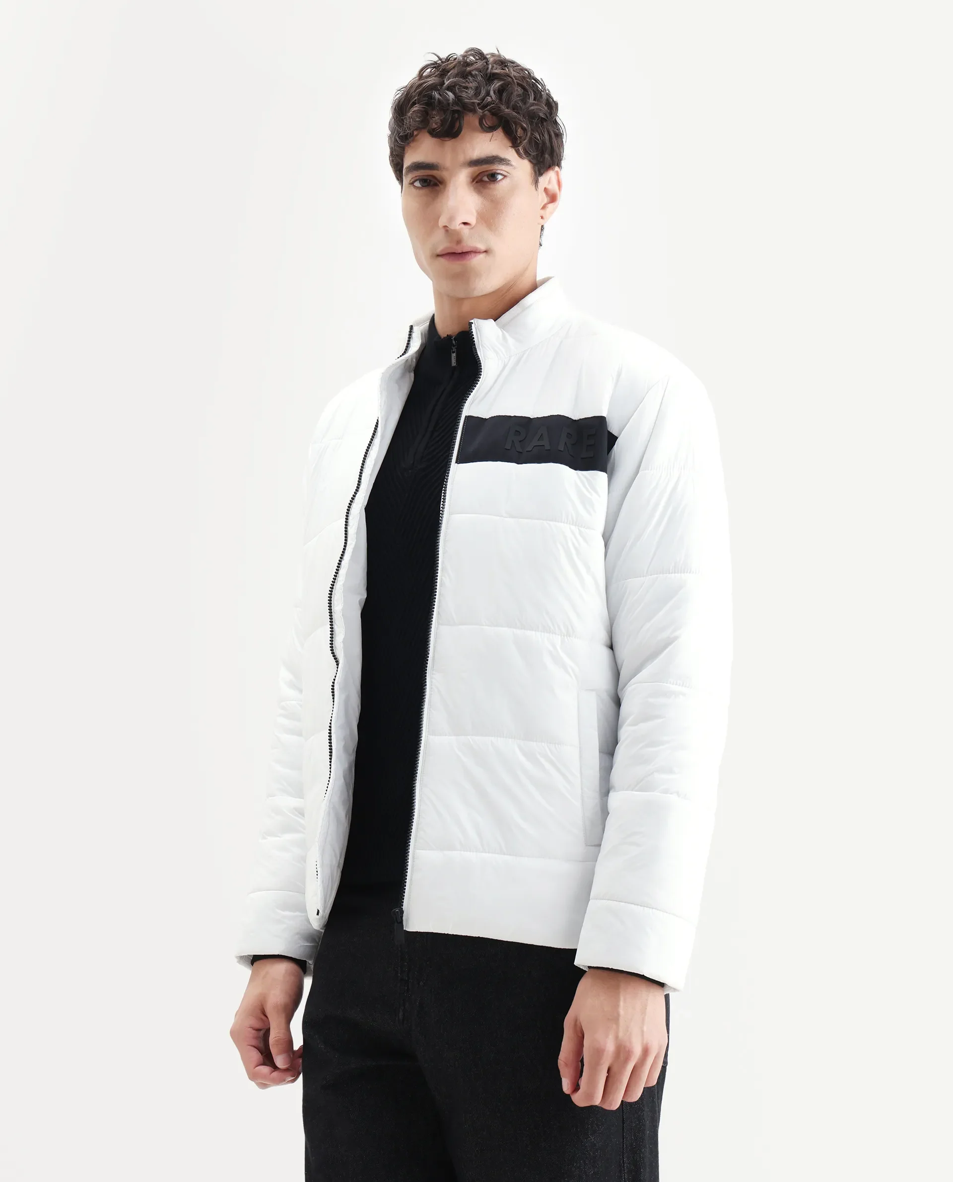 Rare Rabbit Men's Bront White Nylon Hd Print Regular Fit Full Sleeve High Neck Jacket - Image 5