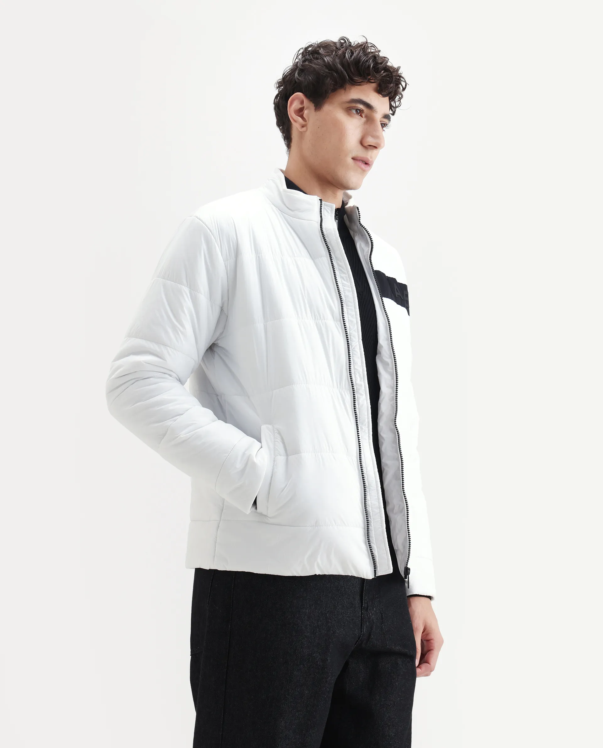 Rare Rabbit Men's Bront White Nylon Hd Print Regular Fit Full Sleeve High Neck Jacket - Image 6