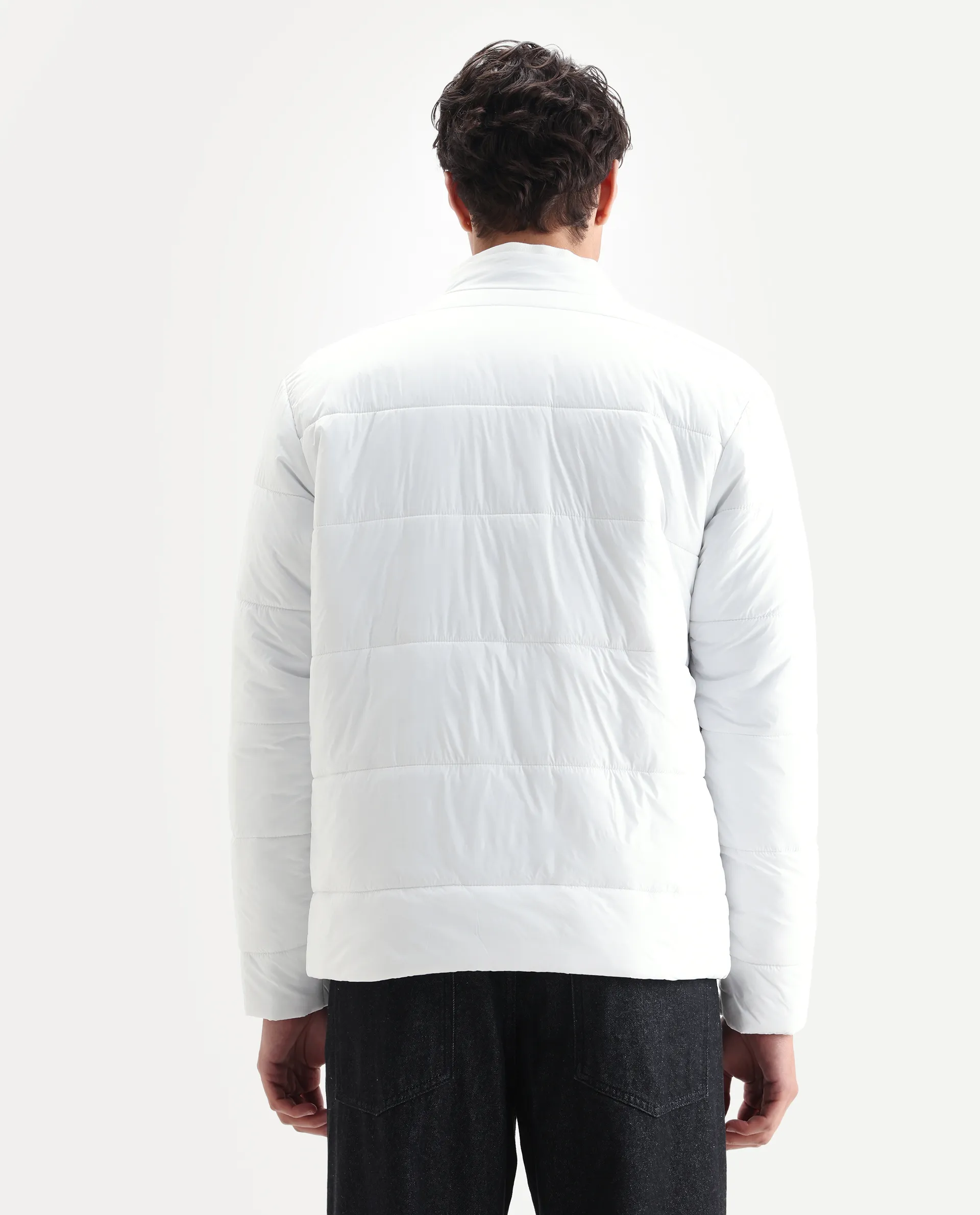 Rare Rabbit Men's Bront White Nylon Hd Print Regular Fit Full Sleeve High Neck Jacket - Image 7