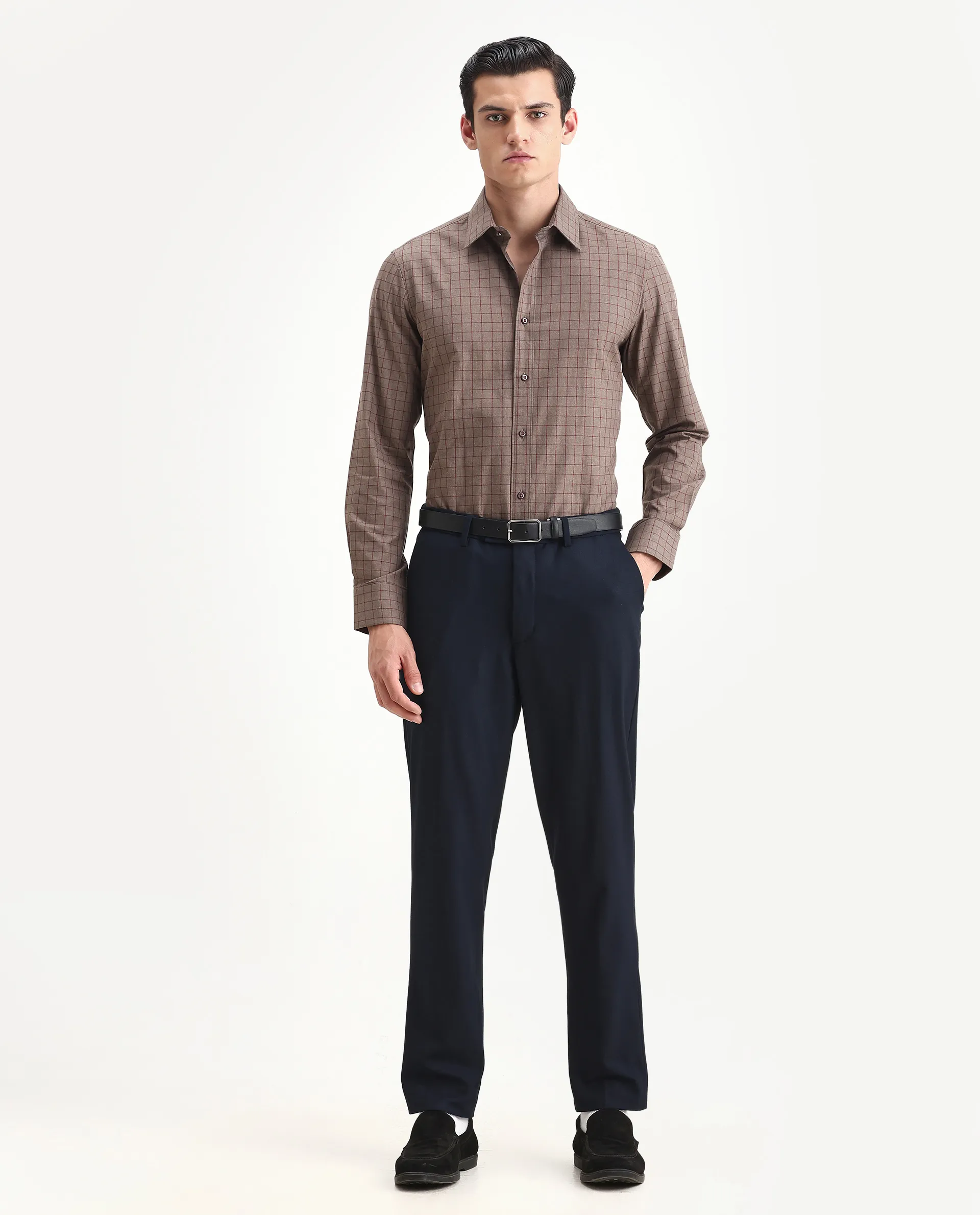 Rare Rabbit Men's Bronz Brown Cotton Checked Print Regular Fit Full Sleeve Collared Shirt - Image 2