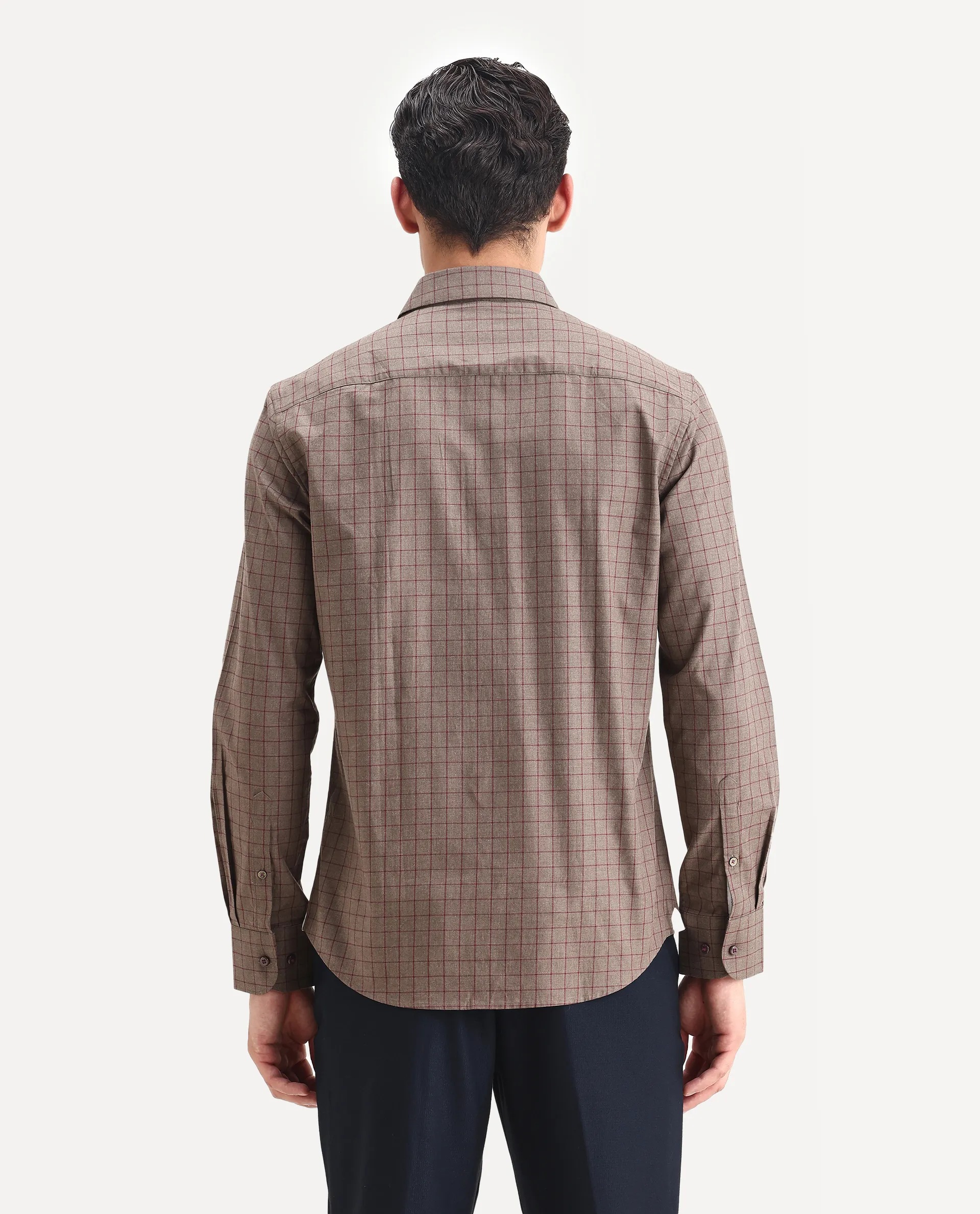 Rare Rabbit Men's Bronz Brown Cotton Checked Print Regular Fit Full Sleeve Collared Shirt - Image 6