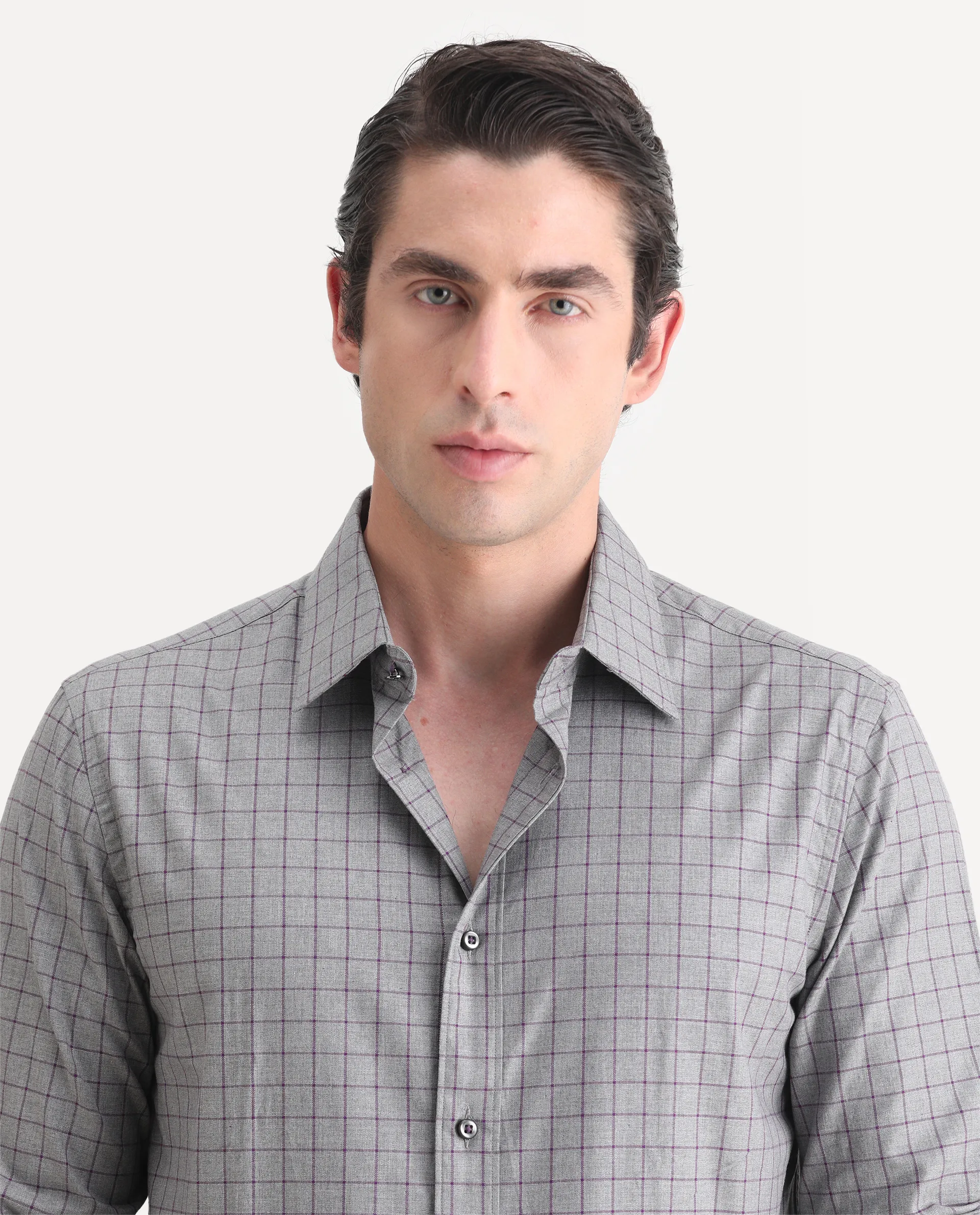 Rare Rabbit Men's Bronz Grey Cotton Checked Print Regular Fit Full Sleeve Collared Shirt - Image 3
