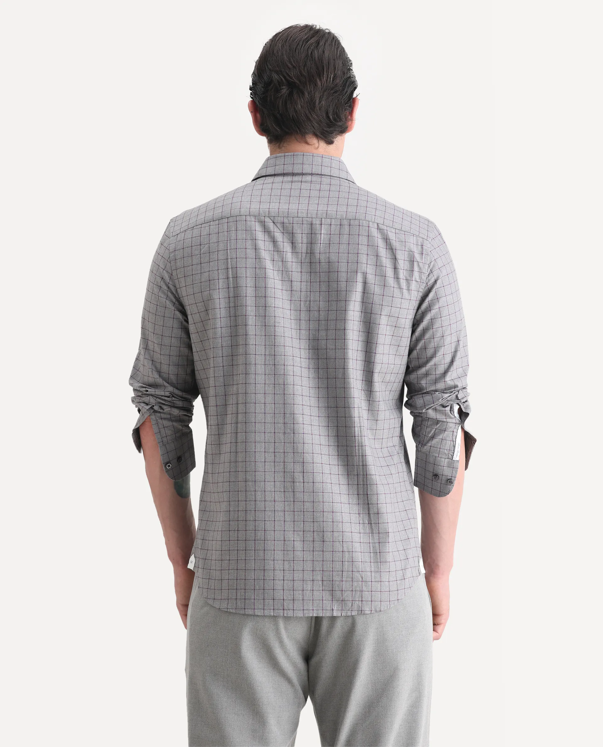 Rare Rabbit Men's Bronz Grey Cotton Checked Print Regular Fit Full Sleeve Collared Shirt - Image 7
