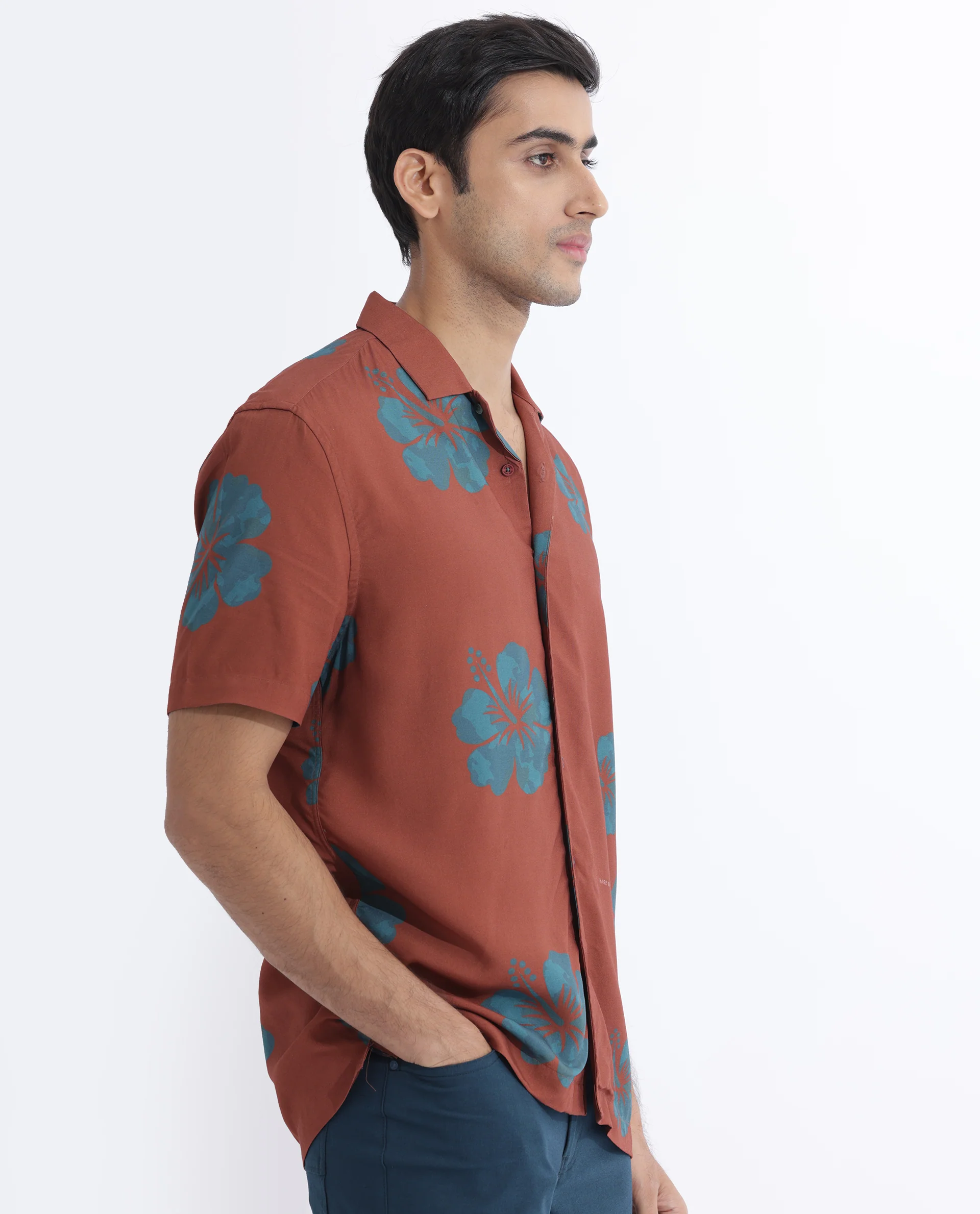 Rare Rabbit Men's Bronzac Brown Viscose Floral Print Regular Fit Half Sleeve Cuban Collar Shirt - Image 7