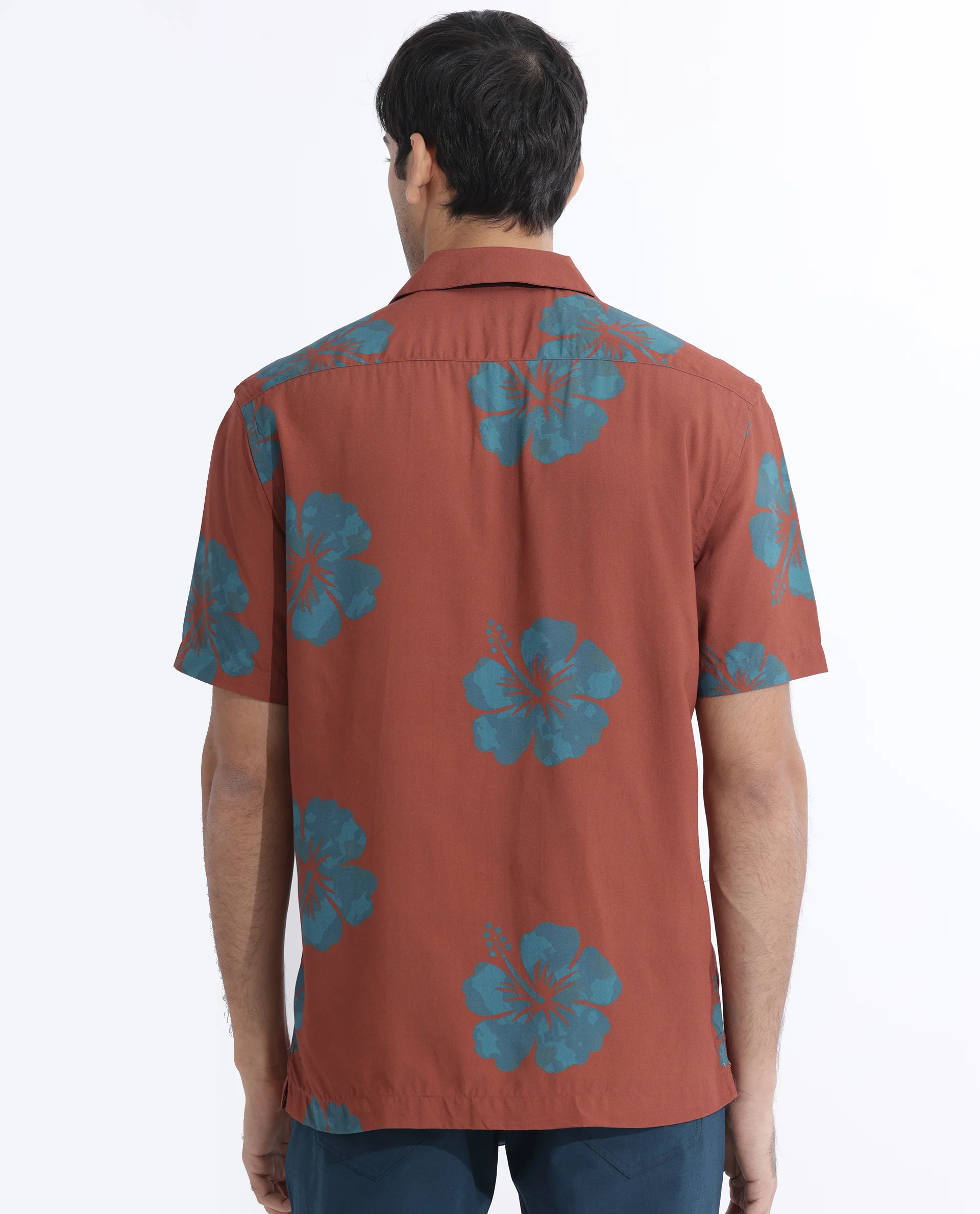 Rare Rabbit Men's Bronzac Brown Viscose Floral Print Regular Fit Half Sleeve Cuban Collar Shirt - Image 8