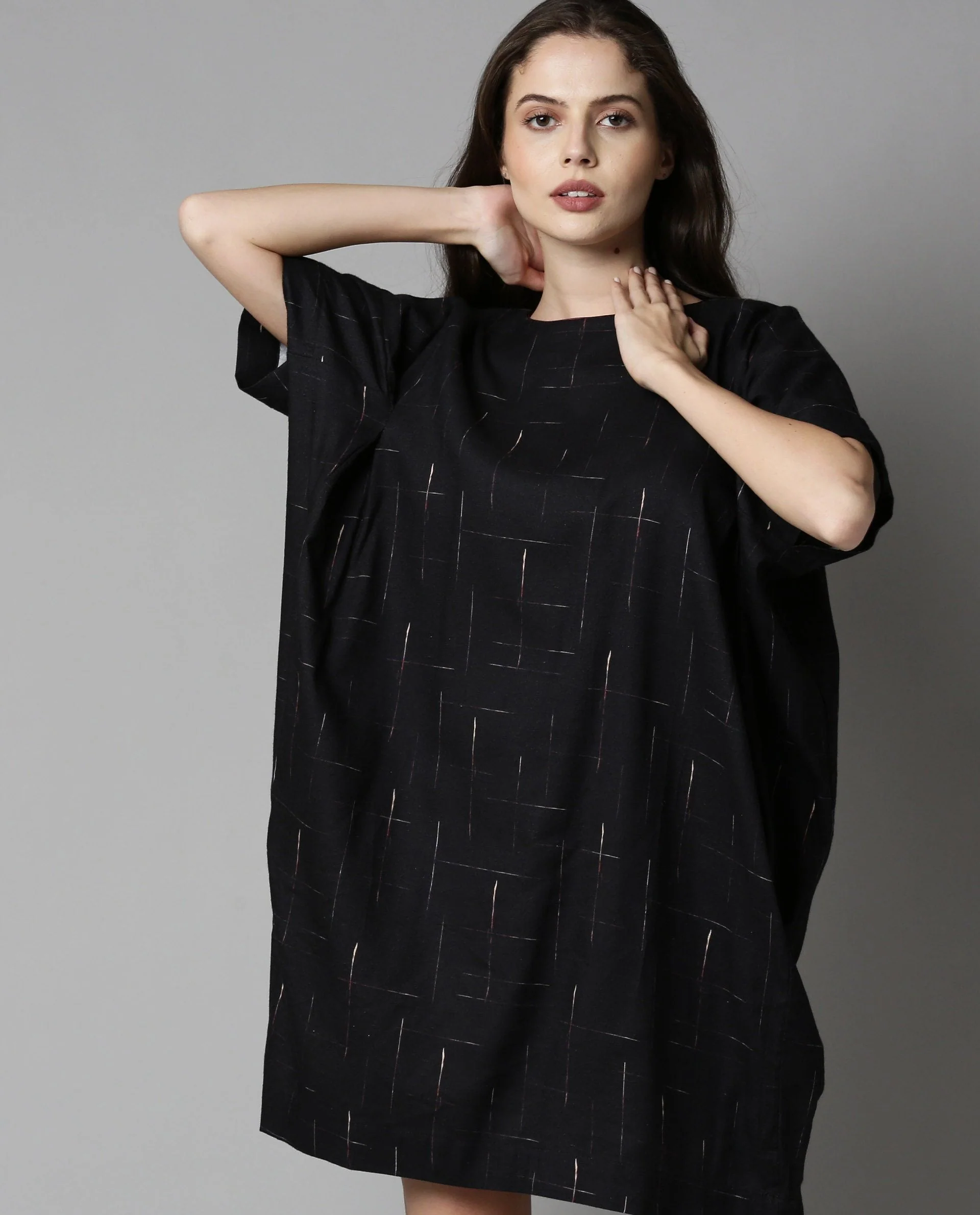 Rareism Women Bronze Black Dress Short Sleeves Printed