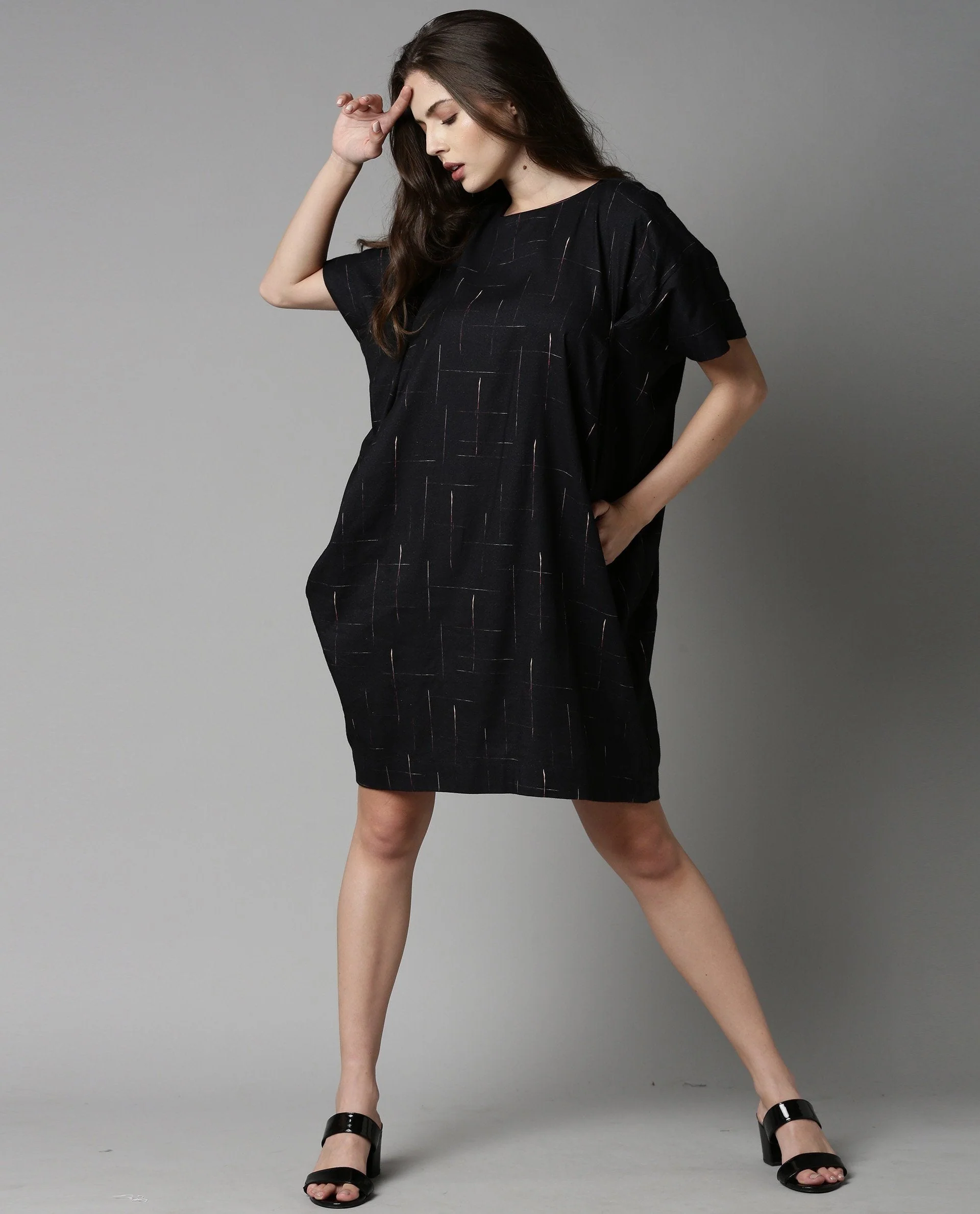 Rareism Women Bronze Black Dress Short Sleeves Printed - Image 2