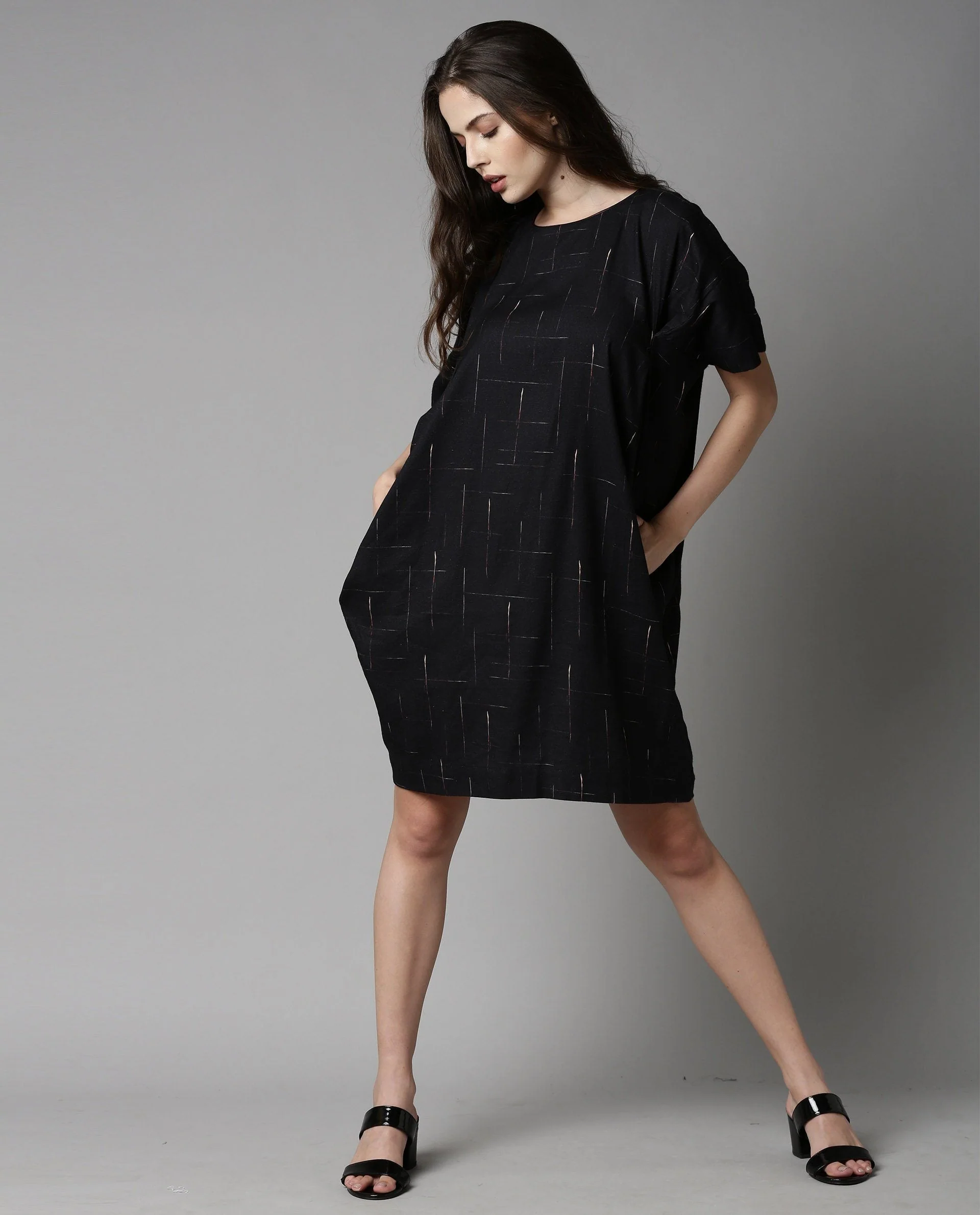 Rareism Women Bronze Black Dress Short Sleeves Printed - Image 5